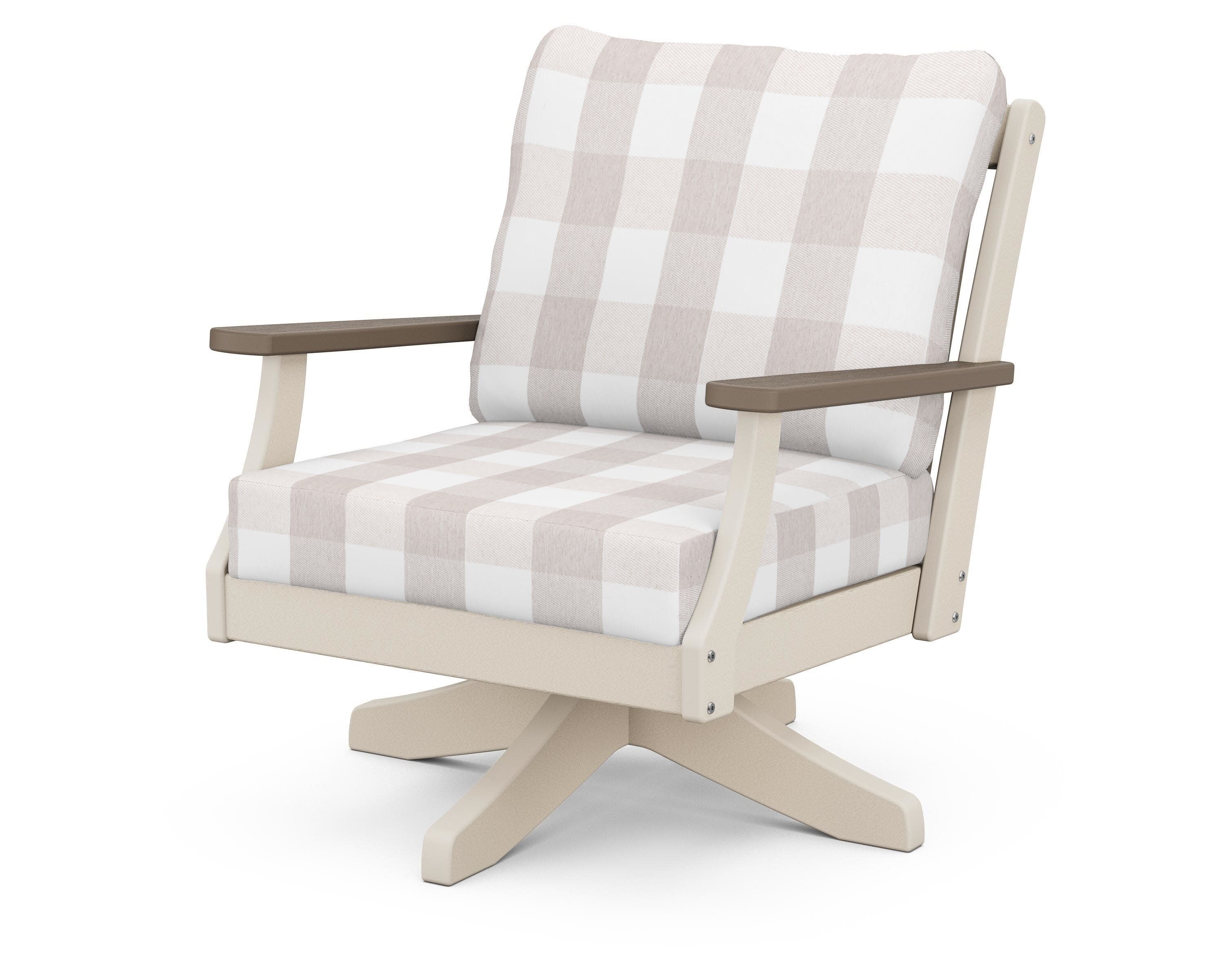 Braxton Deep Seating Swivel Chair in Sand / Kona / Buffalo Plaid Dune Burlap
