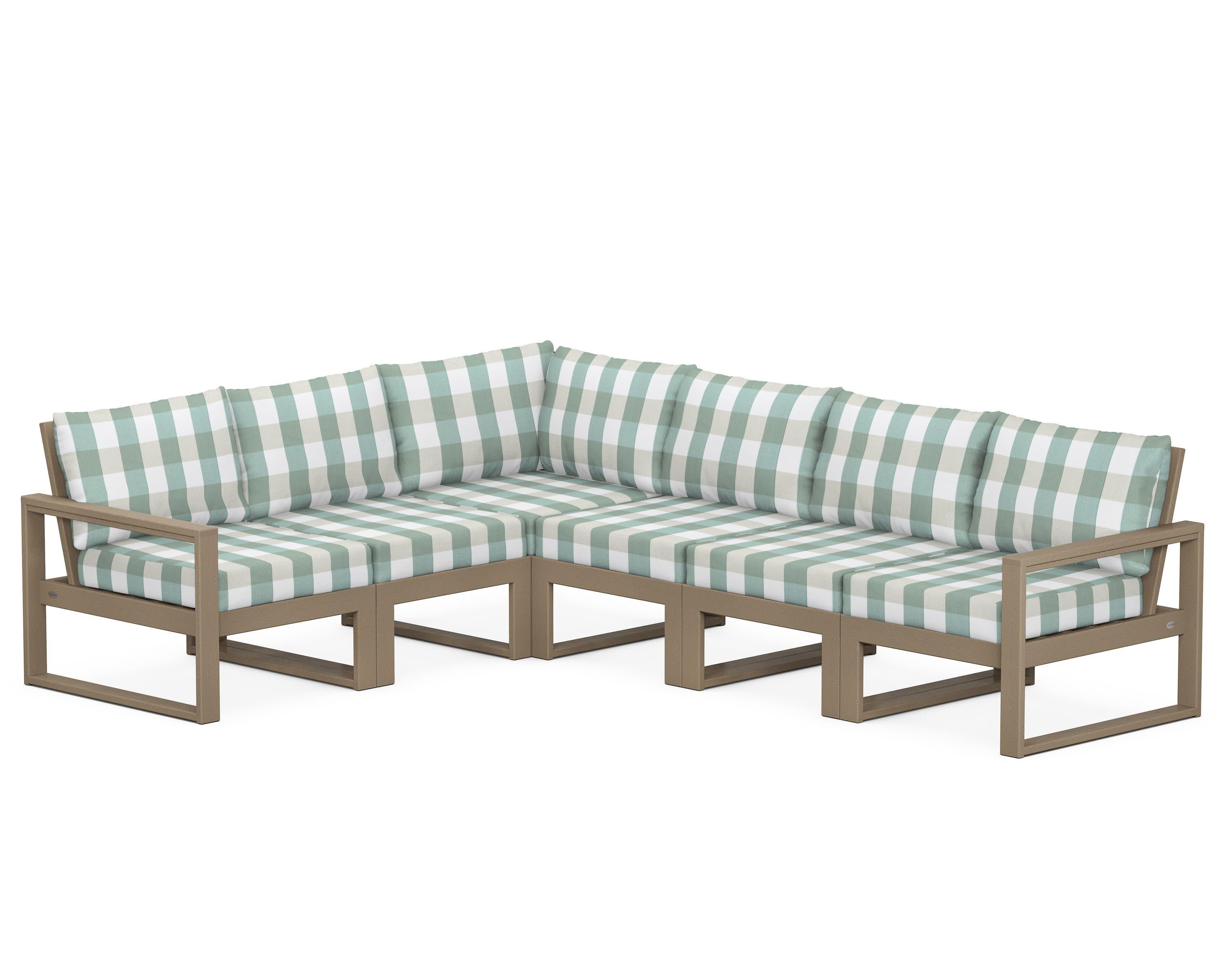 EDGE 6-Piece Modular Deep Seating Set in Vintage Sahara / Buffalo Plaid Glacier Spa
