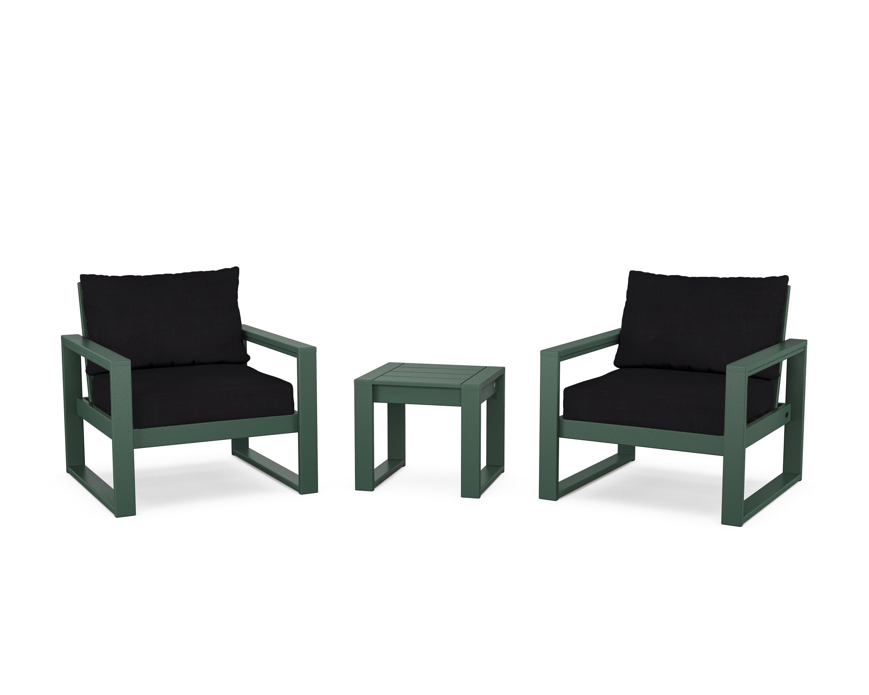 EDGE Sectional 3-Piece Deep Seating Set in Green / Midnight Linen