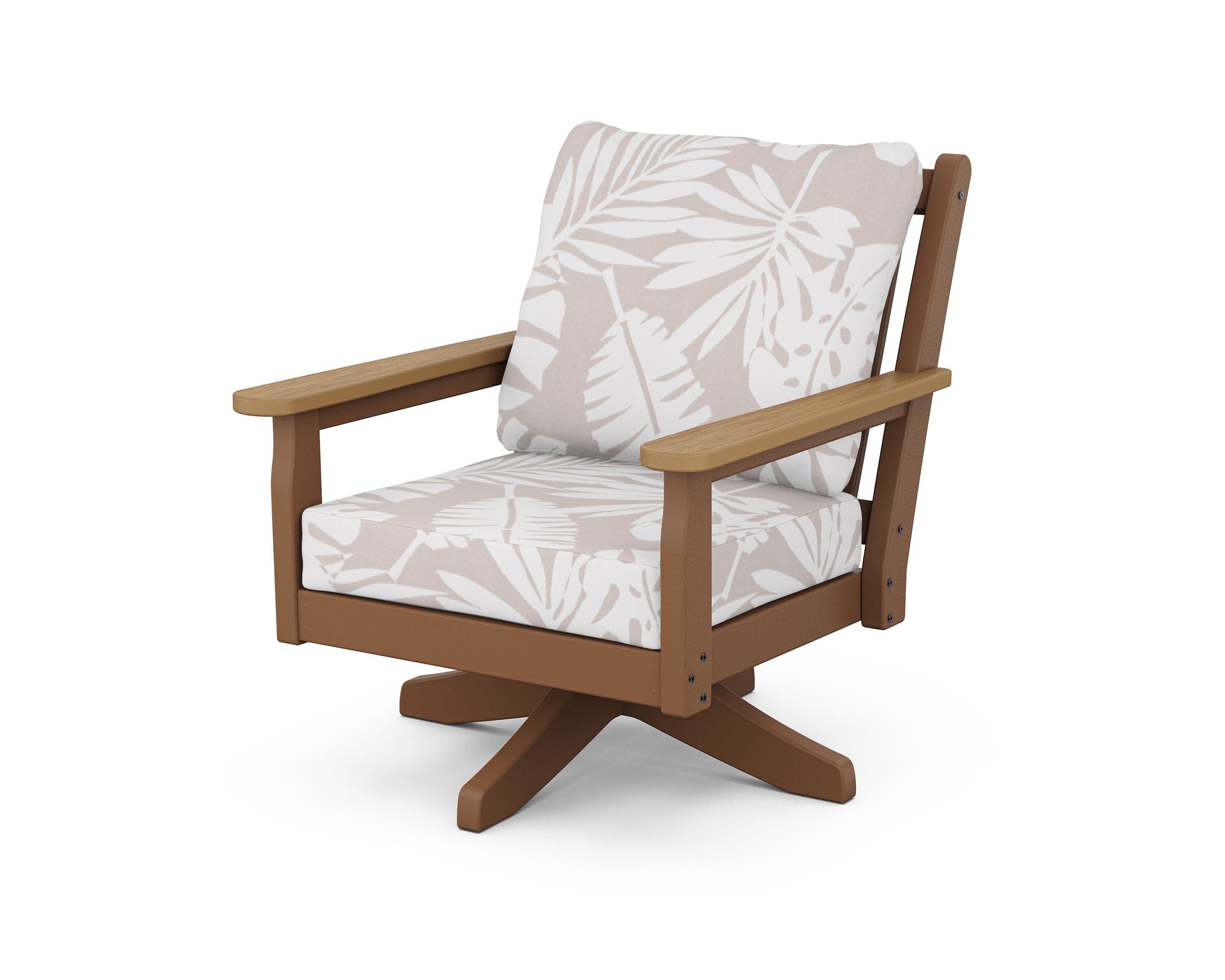 Chippendale Deep Seating Swivel Chair in Teak / Natural / Leaf Dune Burlap