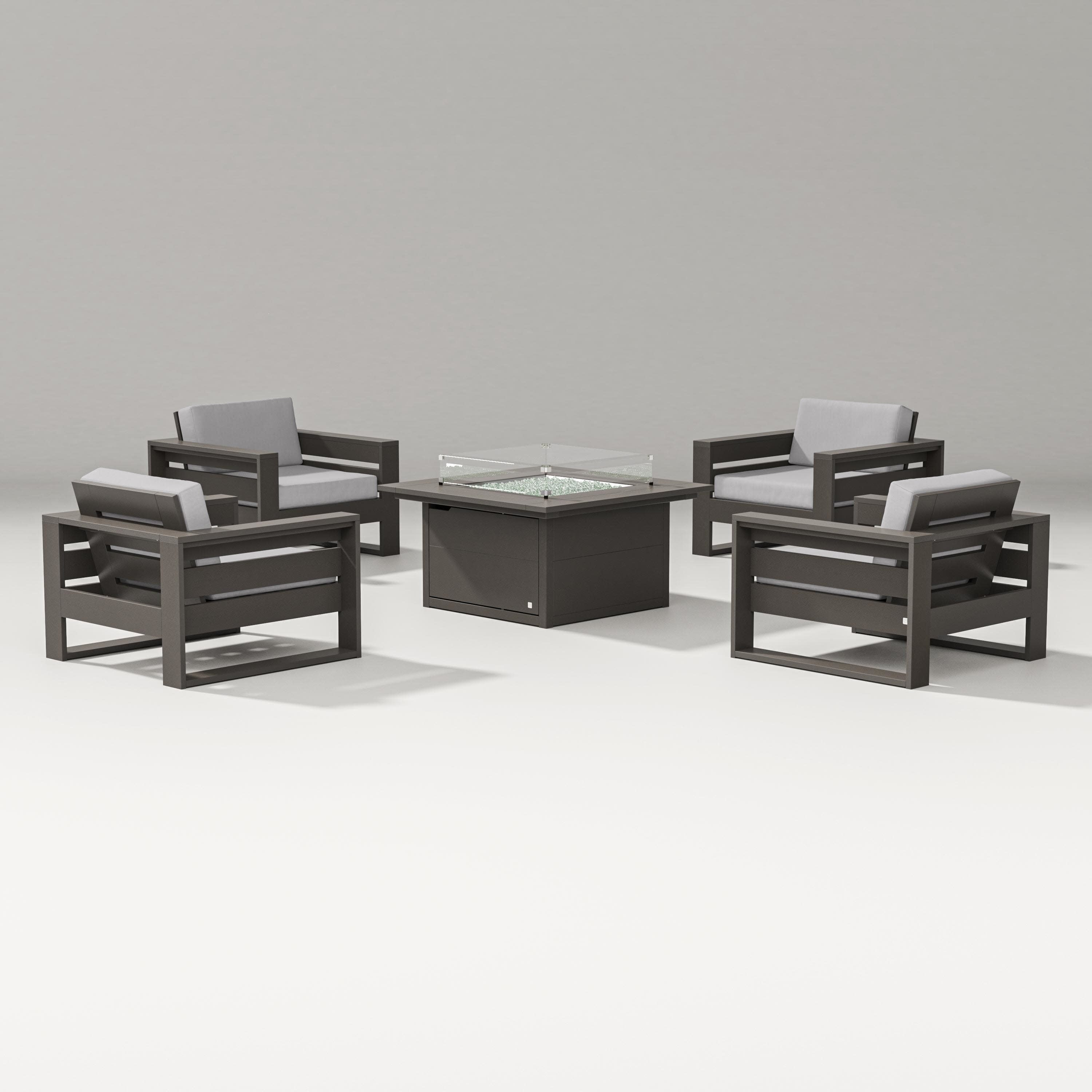 Latitude 5-Piece Lounge Fire Table Set in Vintage Coffee / Granite