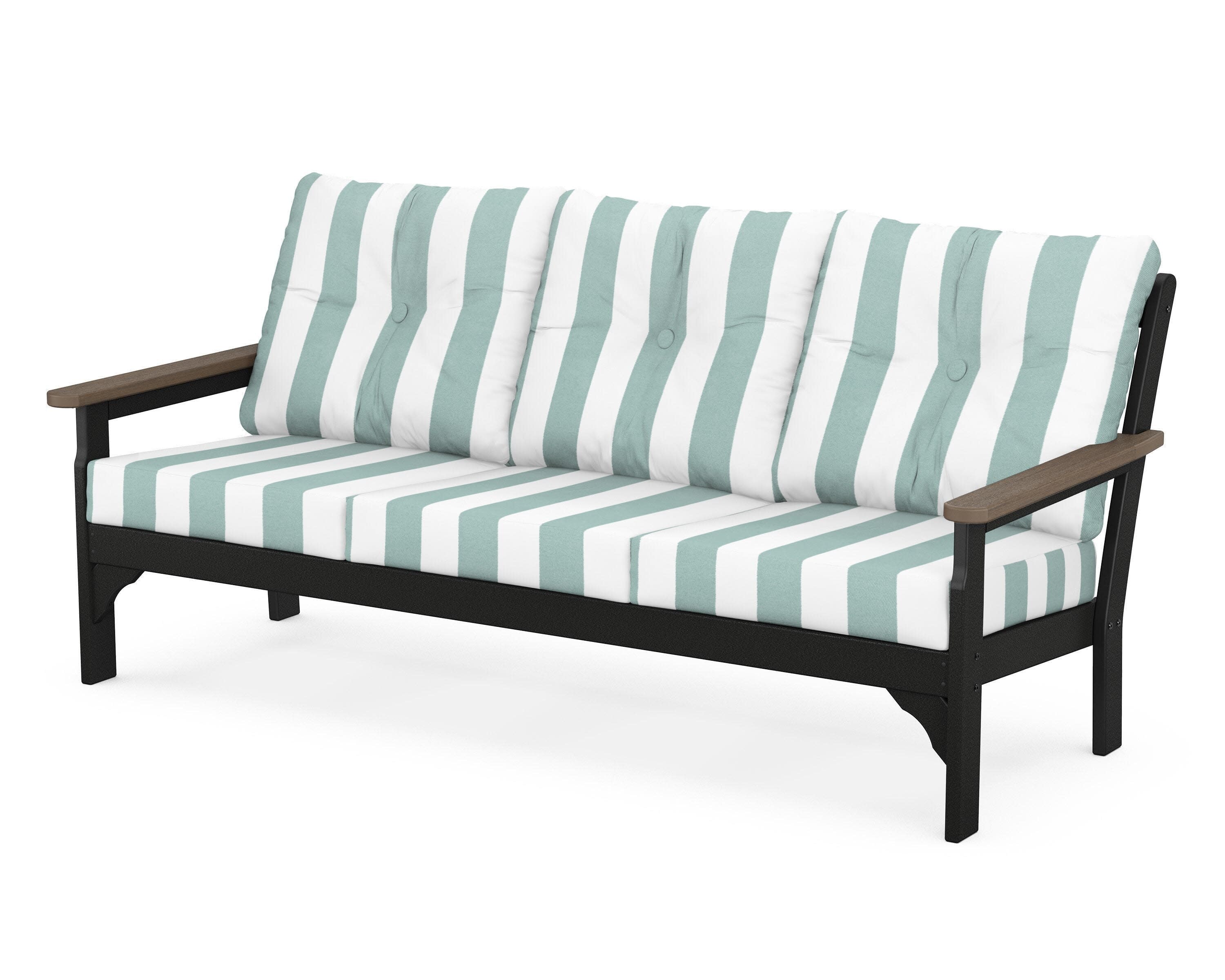 Vineyard Deep Seating Sofa in Black / Kona / Cabana Stripe Glacier Spa