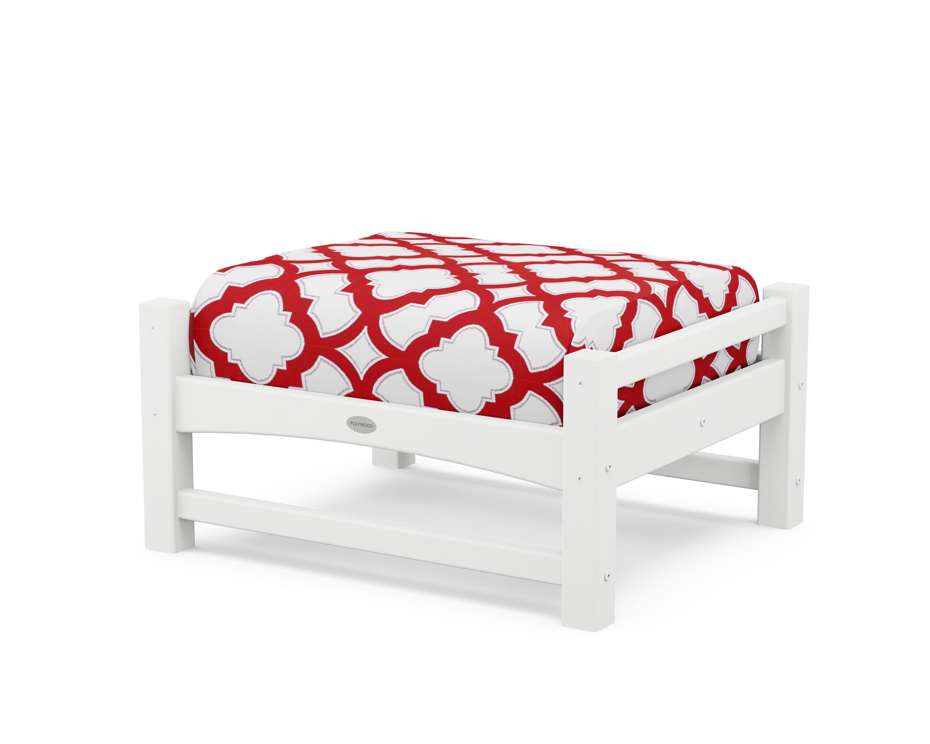 Club Ottoman in White / Trellis Crimson