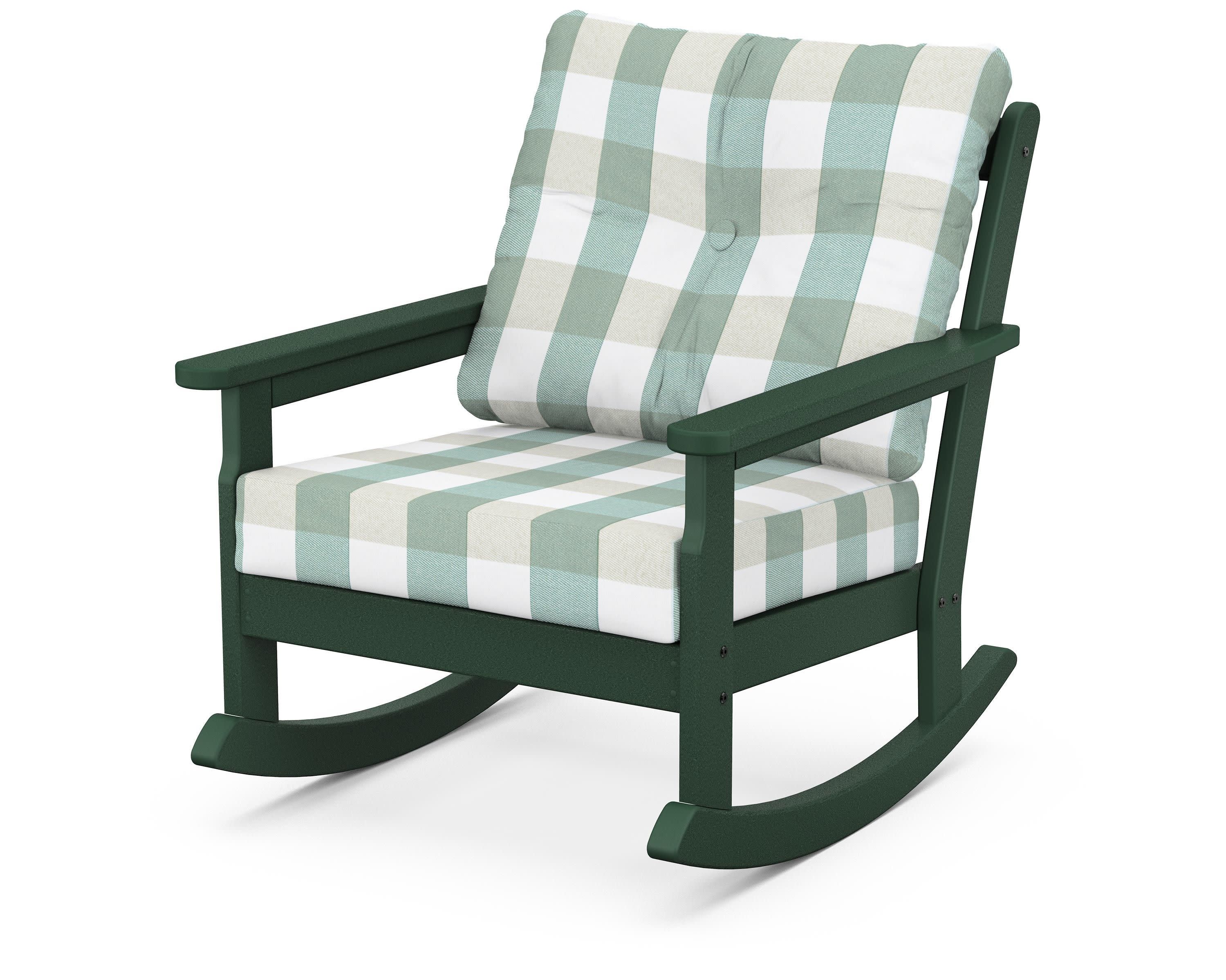 Vineyard Deep Seating Rocking Chair in Green / Buffalo Plaid Glacier Spa