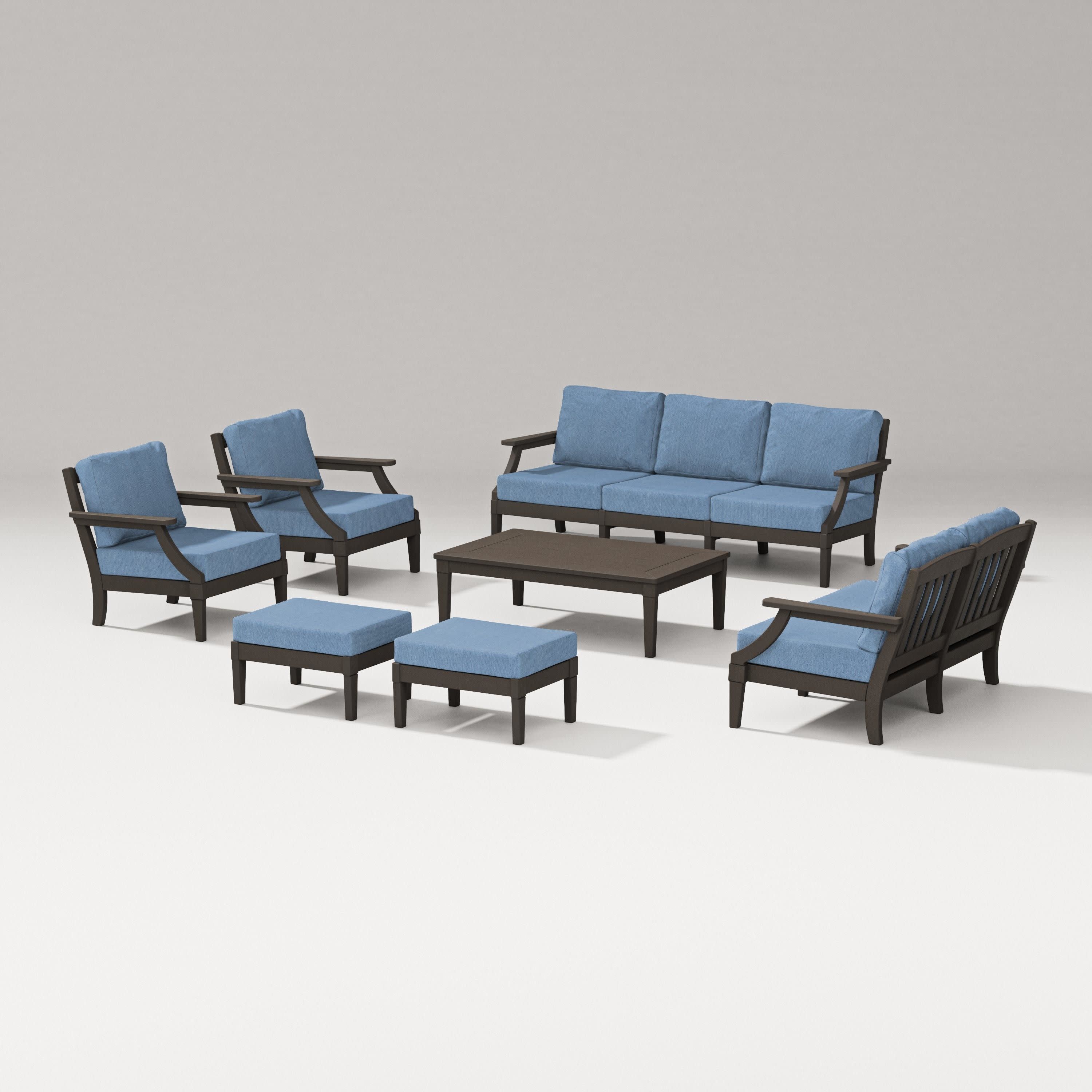 Estate 7-Piece Lounge Sofa Set in Vintage Coffee / Sky Blue