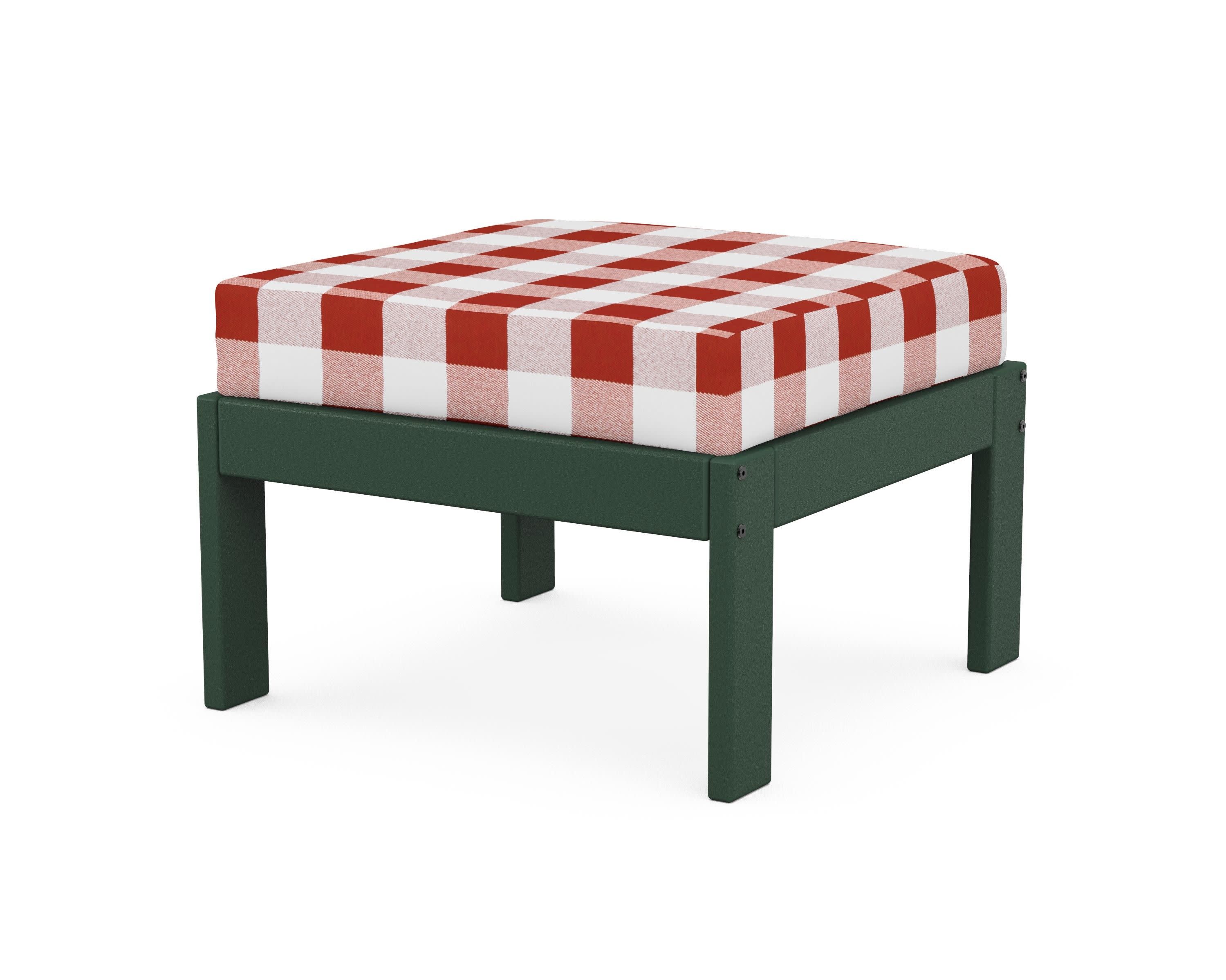 Vineyard Modular Ottoman in Green / Buffalo Plaid Crimson