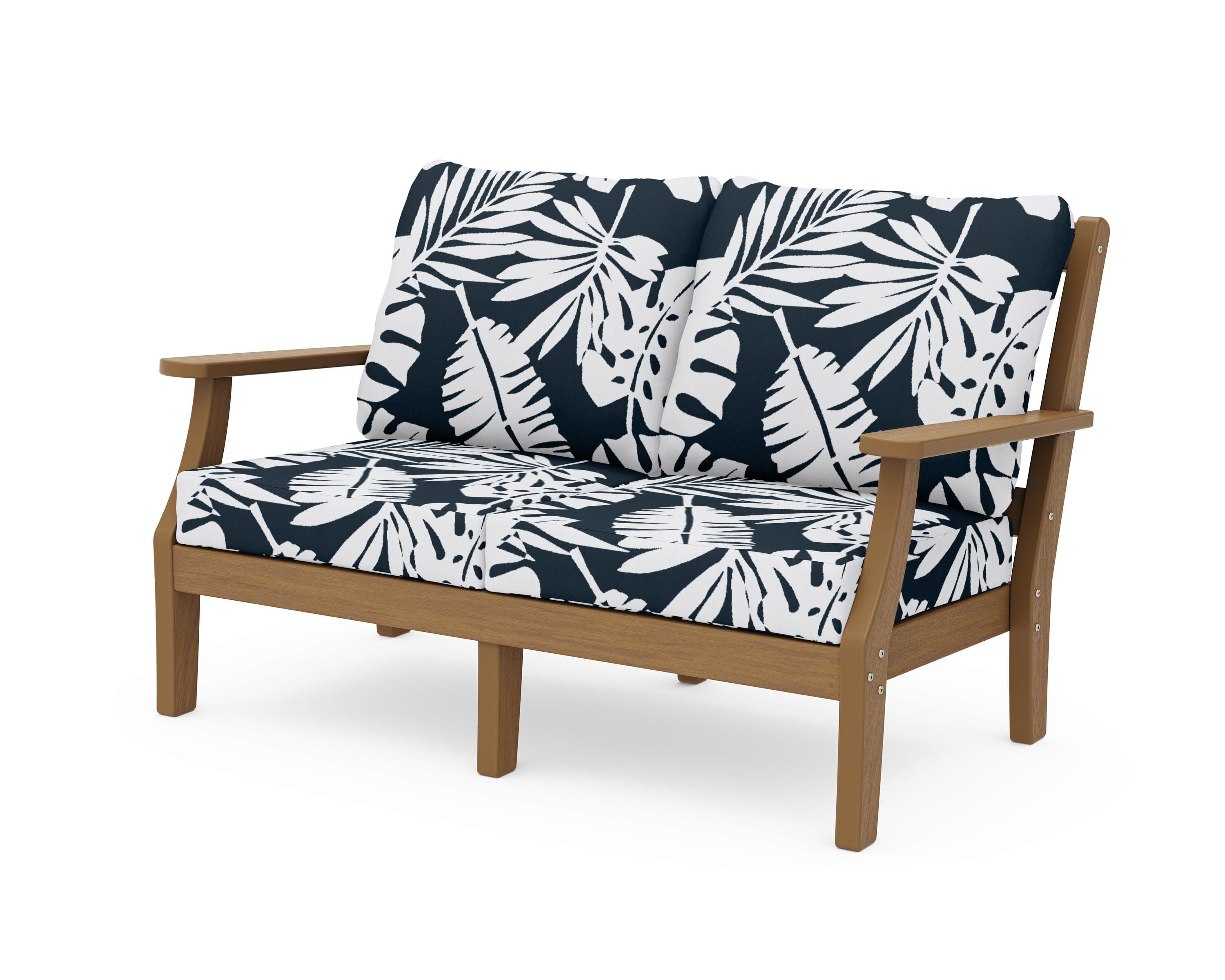 Chinoiserie Deep Seating Loveseat in Natural / Leaf Marine Indigo