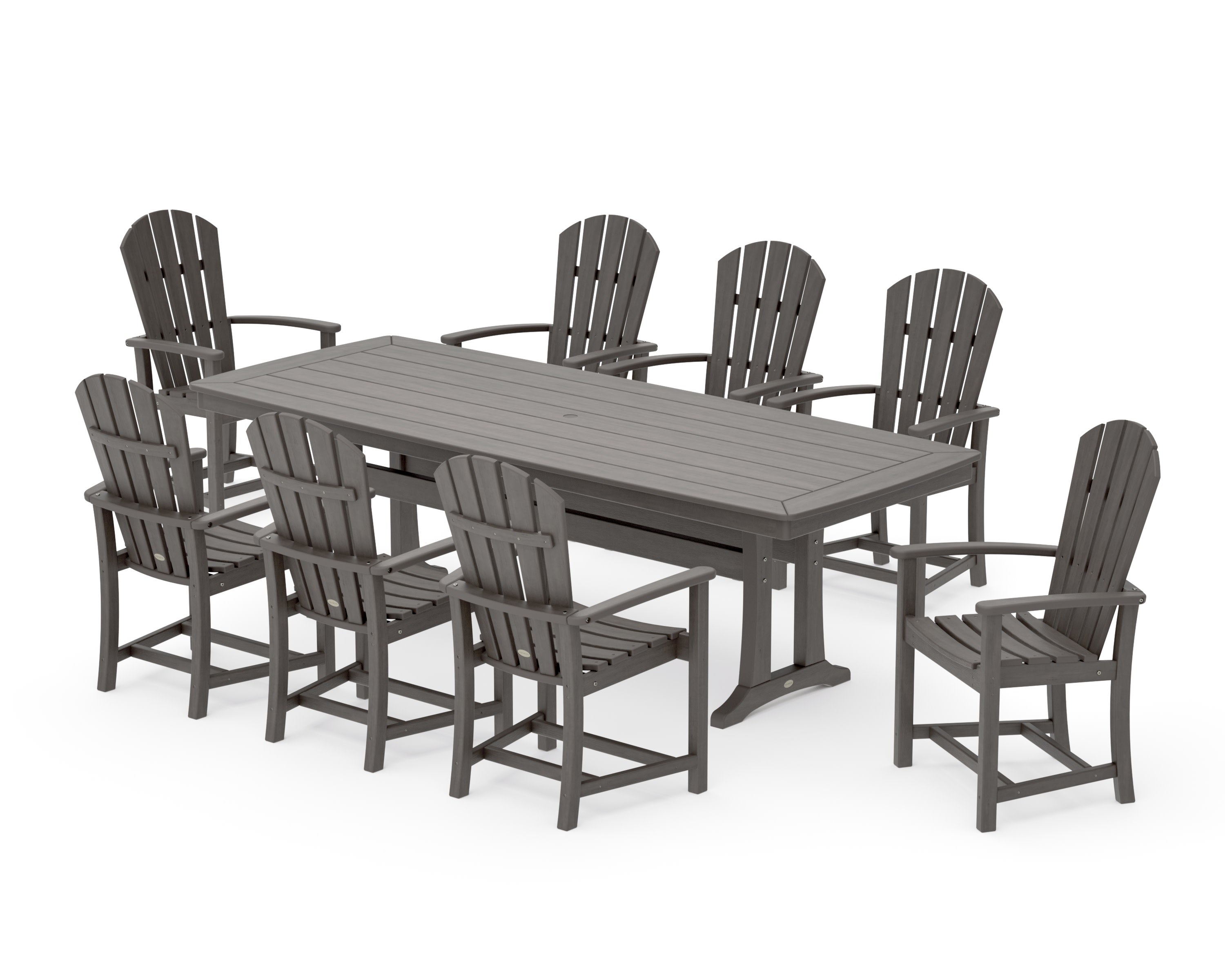 Palm Coast 9-Piece Dining Set with Trestle Legs in Driftwood