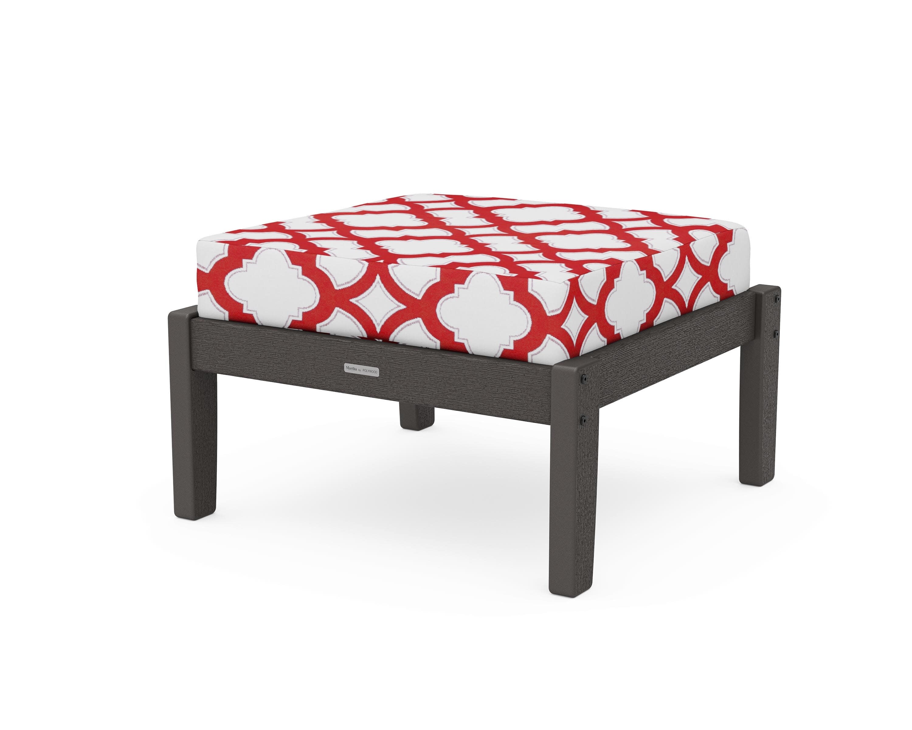 Chinoiserie Deep Seating Ottoman in Vintage Coffee / Trellis Crimson
