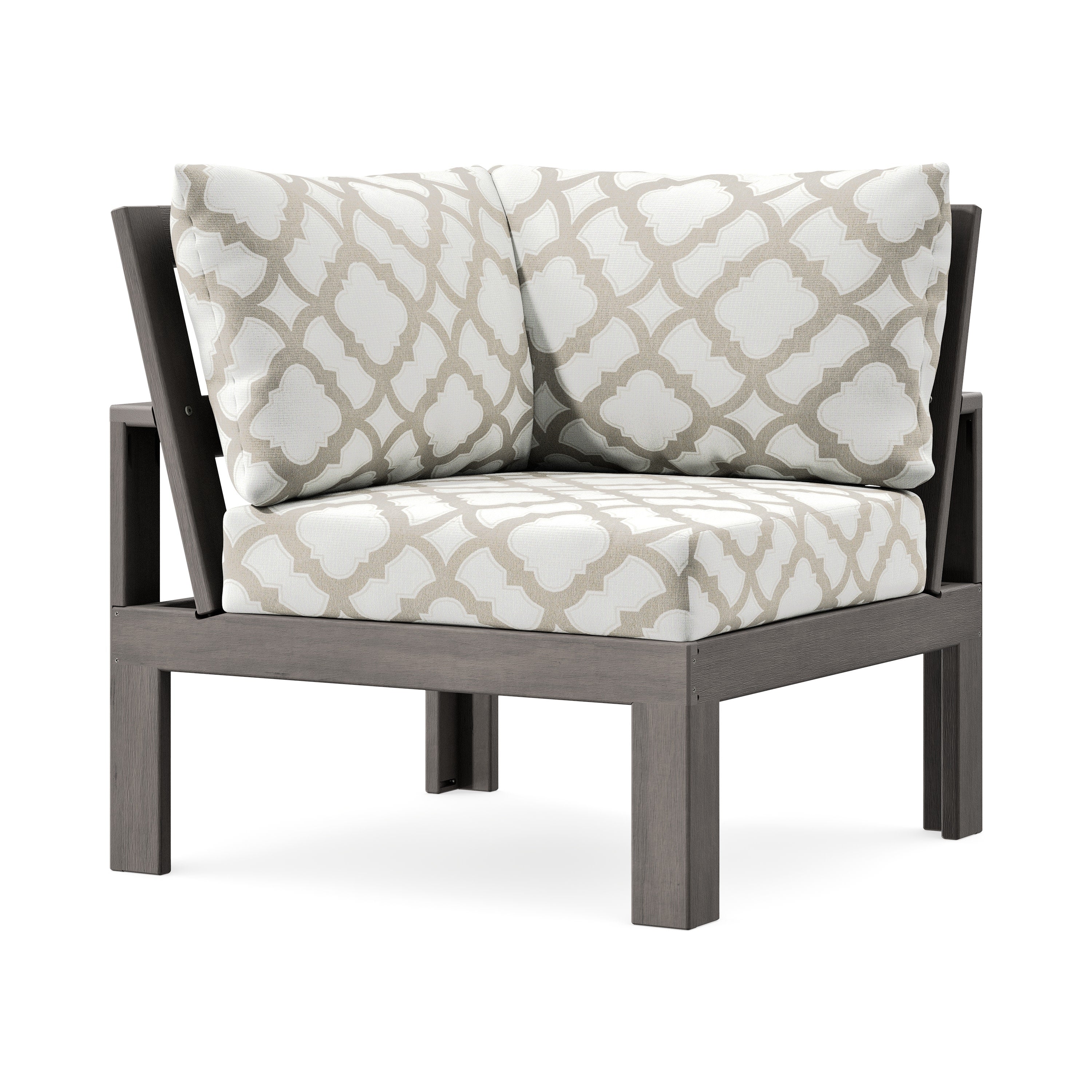 Modular Corner Chair in Driftwood / Trellis Dune Burlap