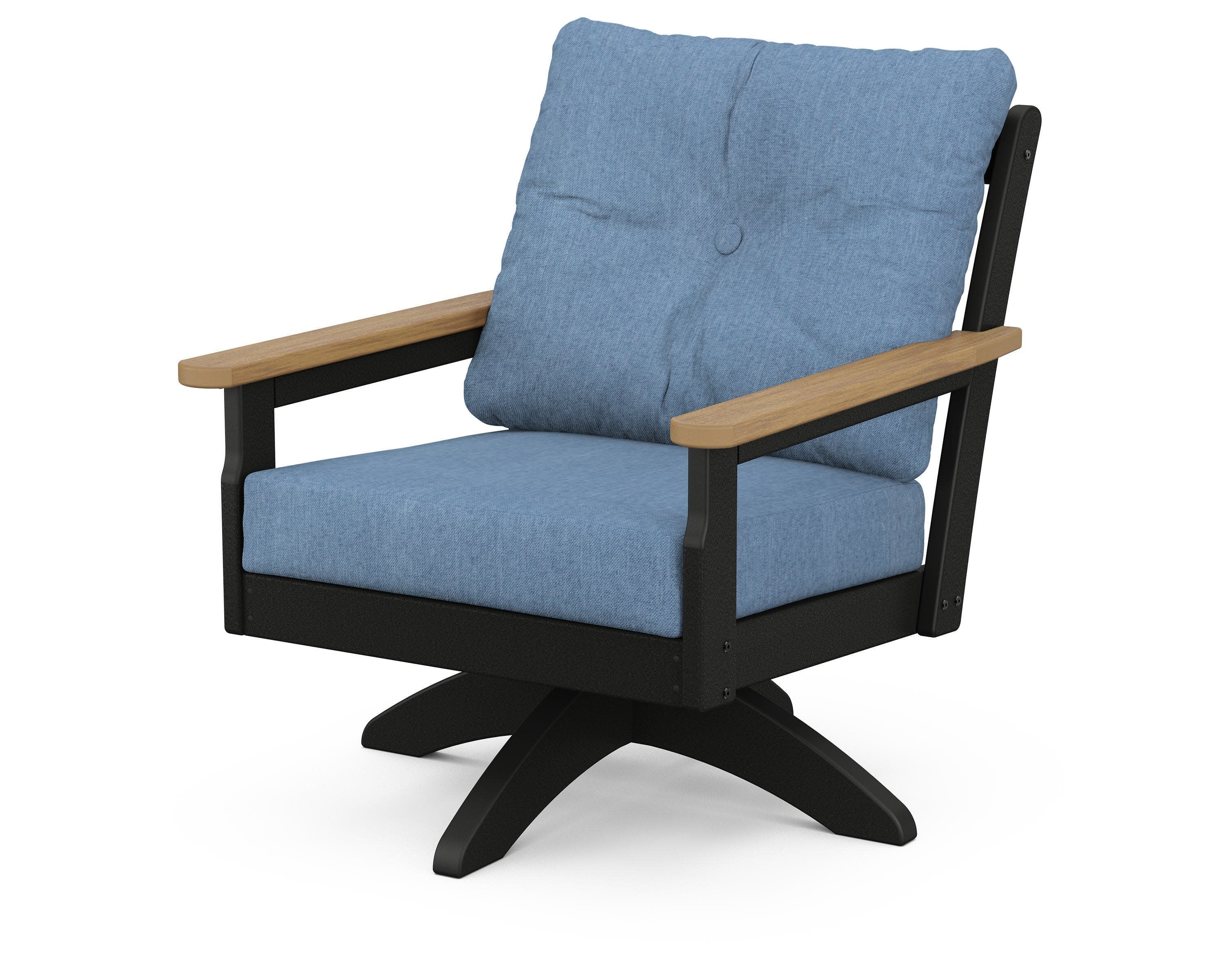 Vineyard Deep Seating Swivel Chair in Black / Natural / Sky Blue