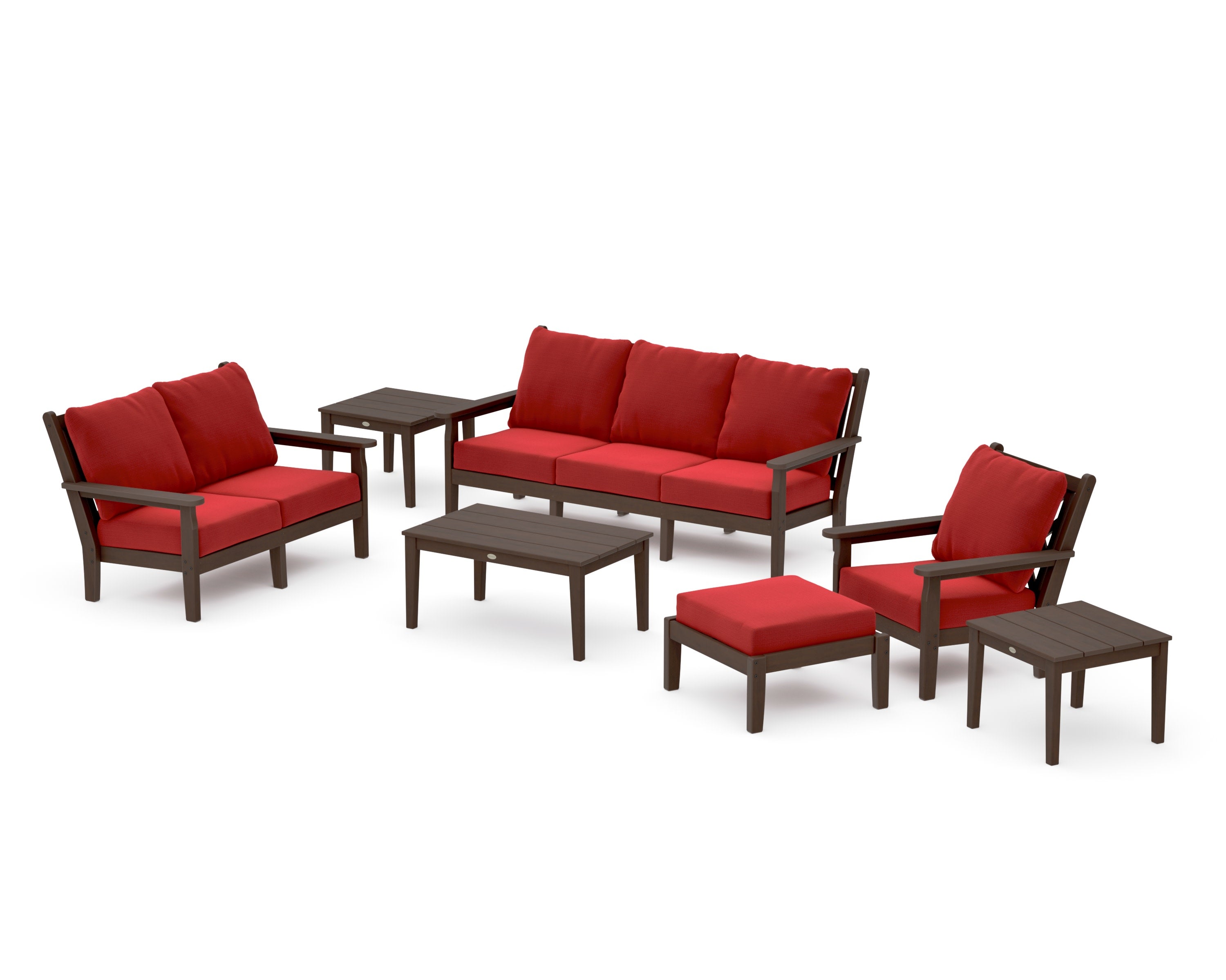 Chippendale 7-Piece Deep Seating Set in Kona / Crimson Linen