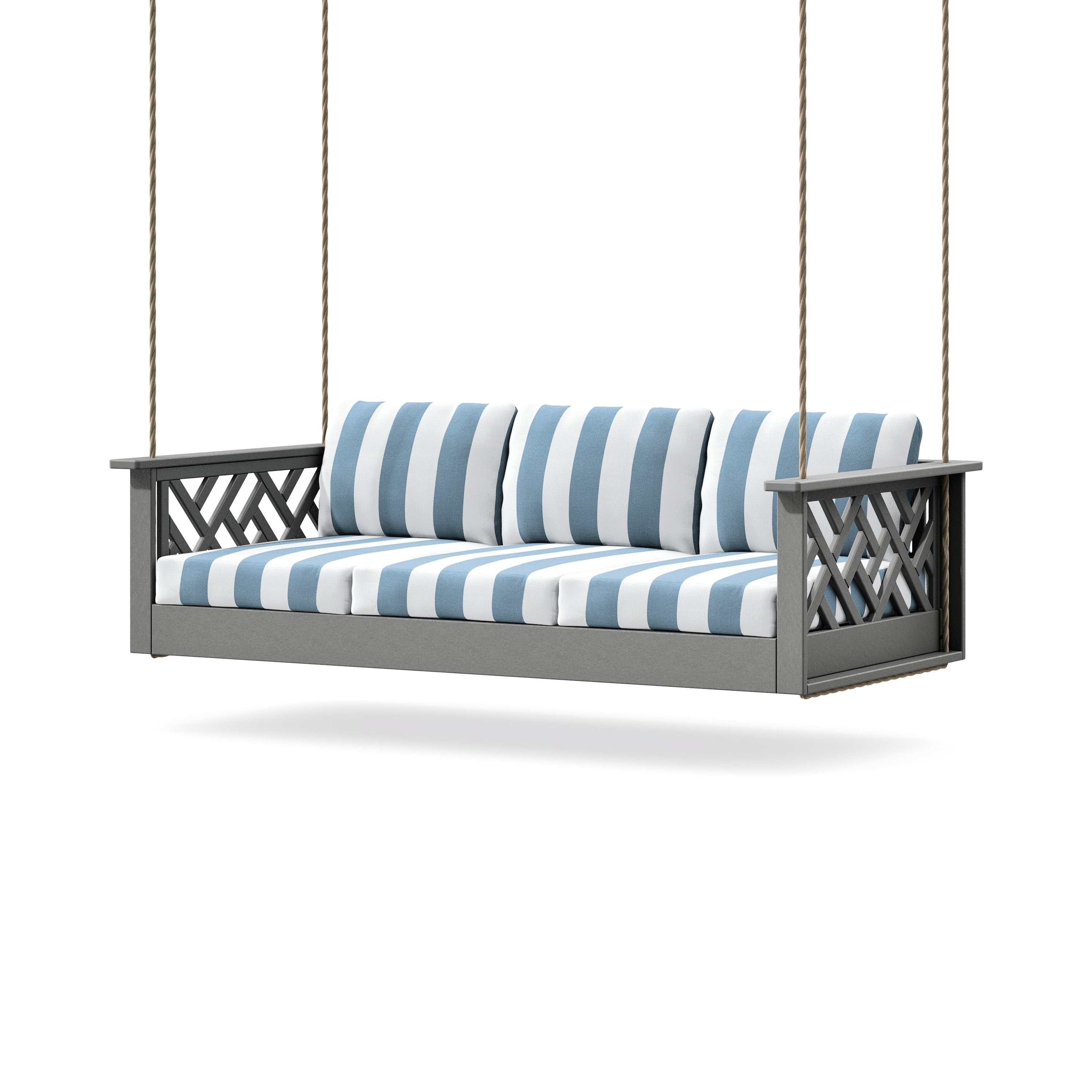 Chippendale Daybed Swing in Slate Grey / Cabana Stripe Sky Blue