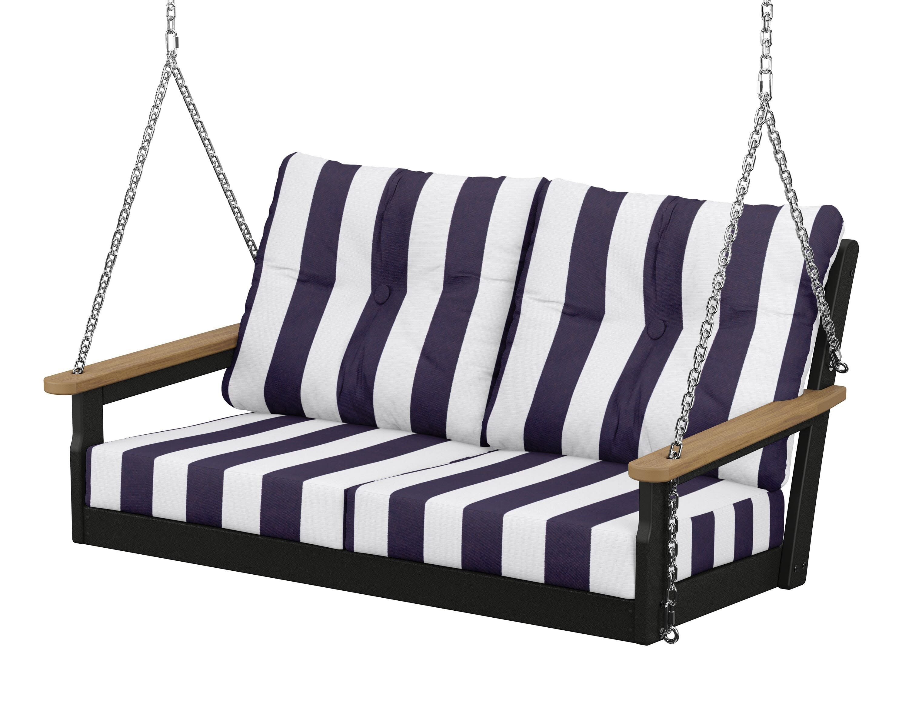Vineyard Deep Seating Swing in Black / Natural / Cabana Stripe Navy