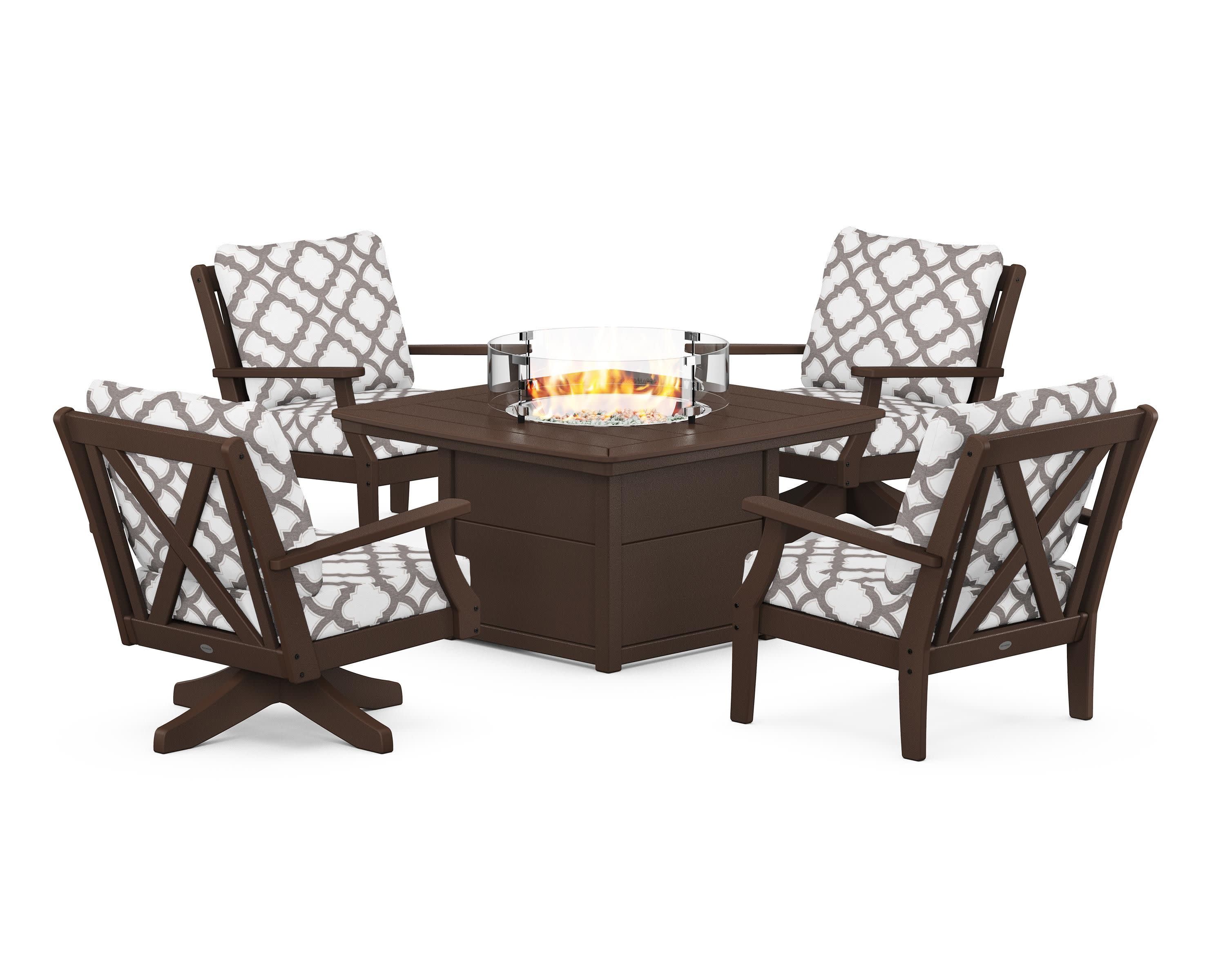 Braxton 5-Piece Deep Seating Set with Fire Table in Mahogany / Trellis Grey Mist