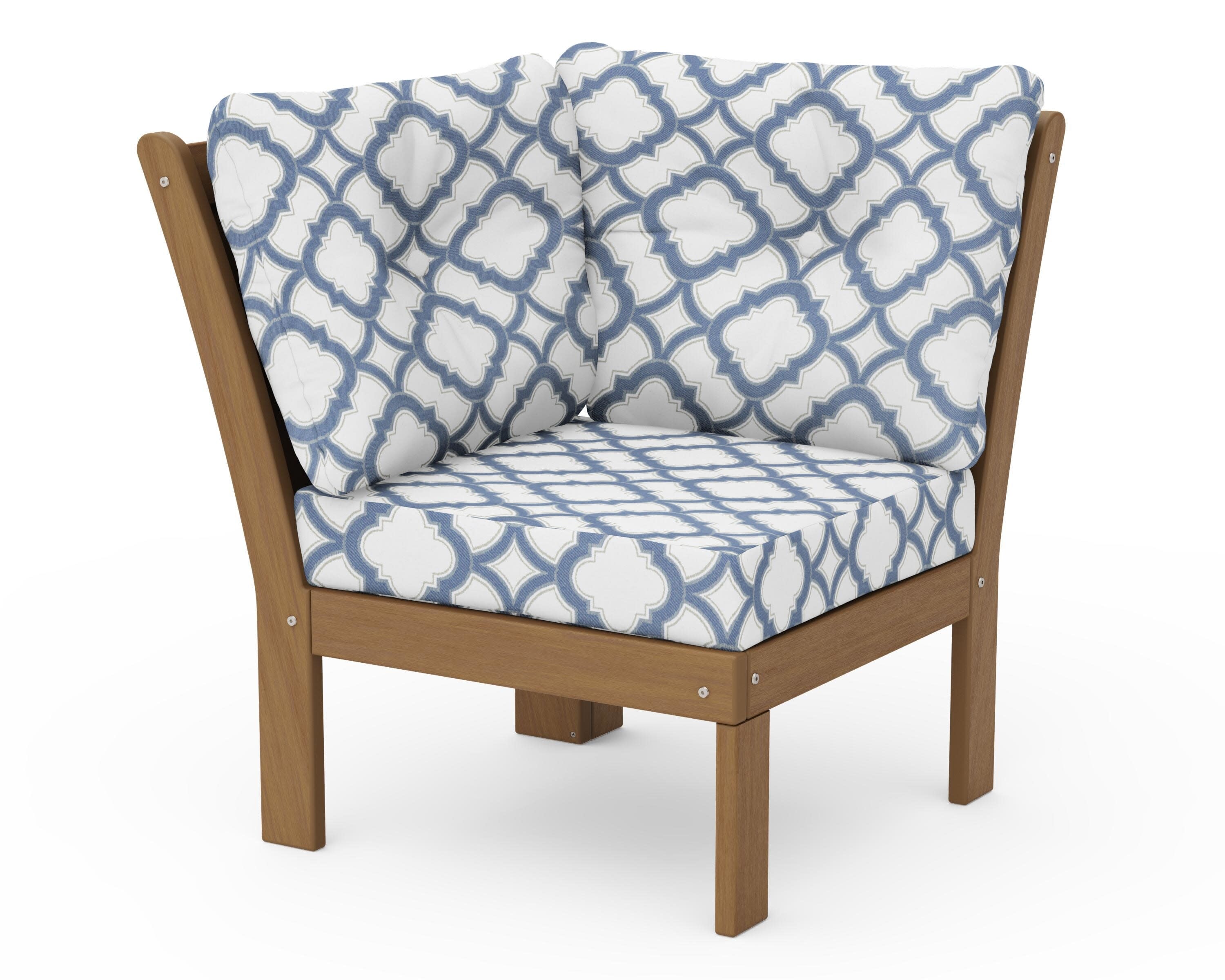Vineyard Modular Corner Chair in Natural / Trellis Sky Blue