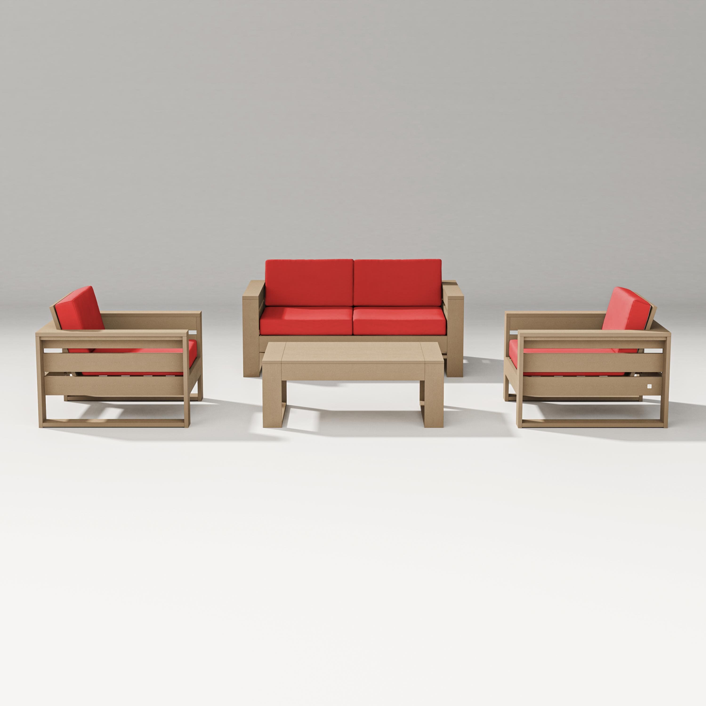 Latitude 4-Piece Lounge Loveseat Set in Vintage Sahara / Crimson Linen