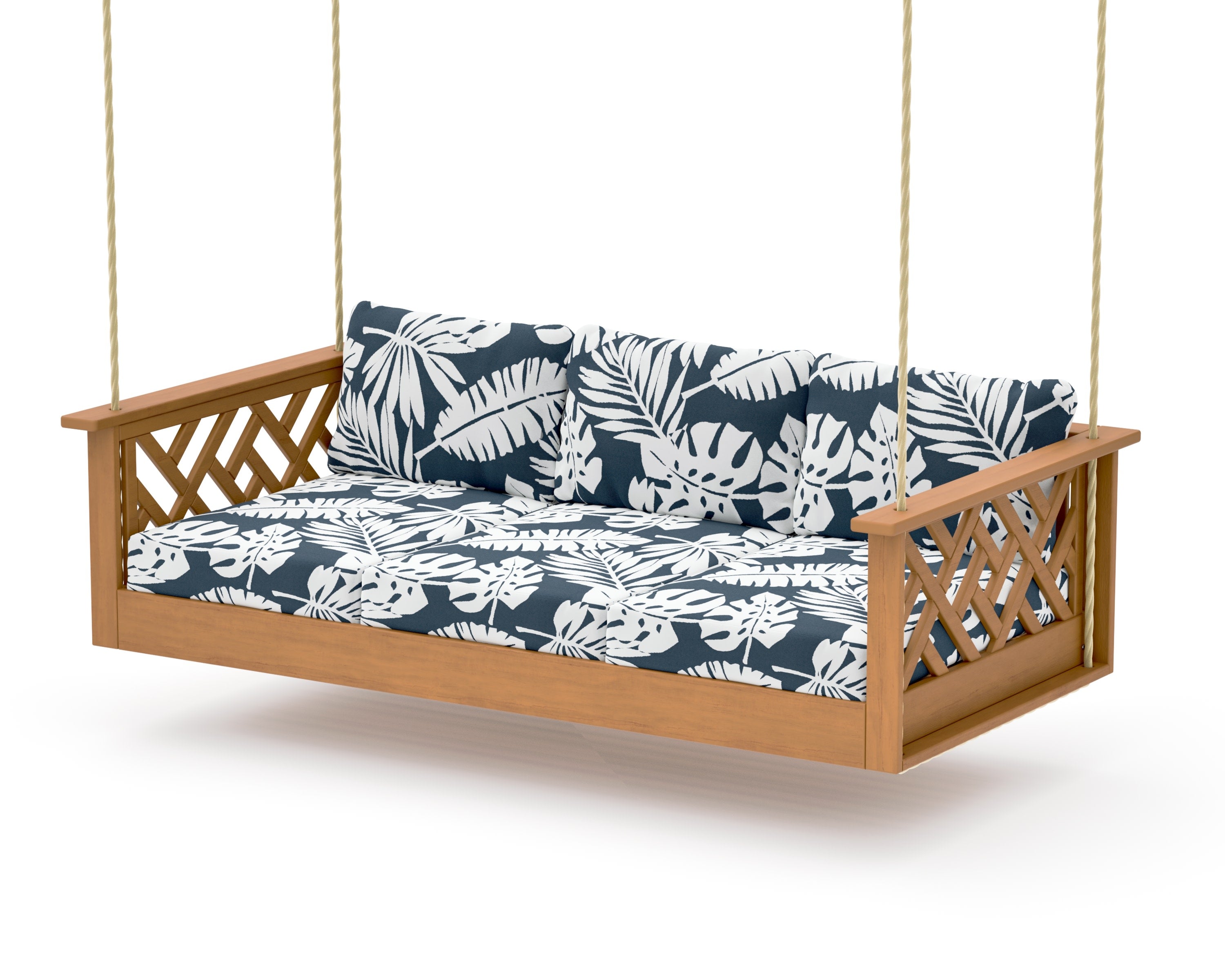 Chippendale Daybed Swing in Natural / Leaf Marine Indigo