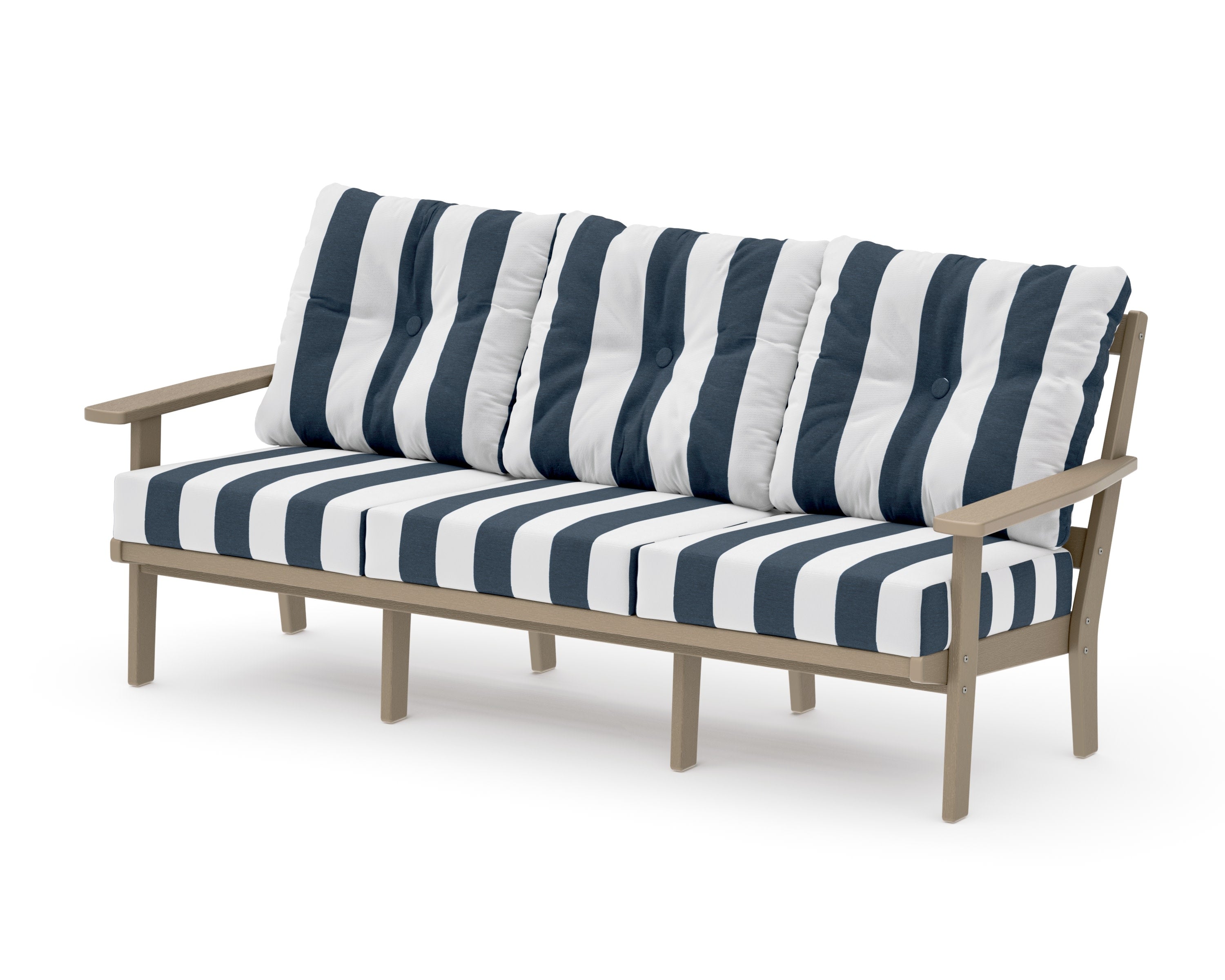 PrairieDeep Seating Sofa in Vintage Sahara / Cabana Stripe Marine Indigo