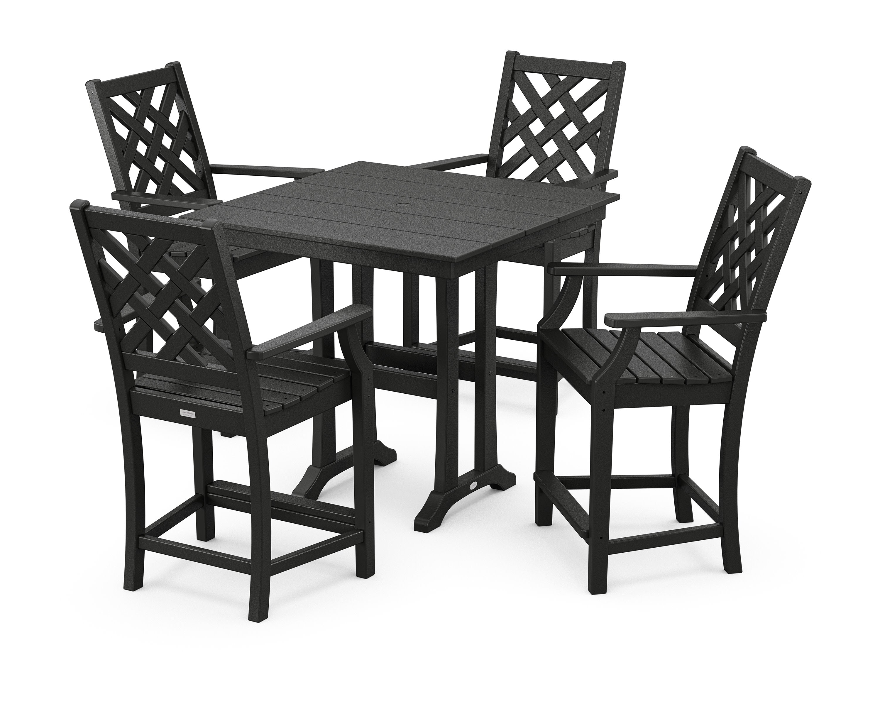 Wovendale 5-Piece Farmhouse Counter Set with Trestle Legs in Black