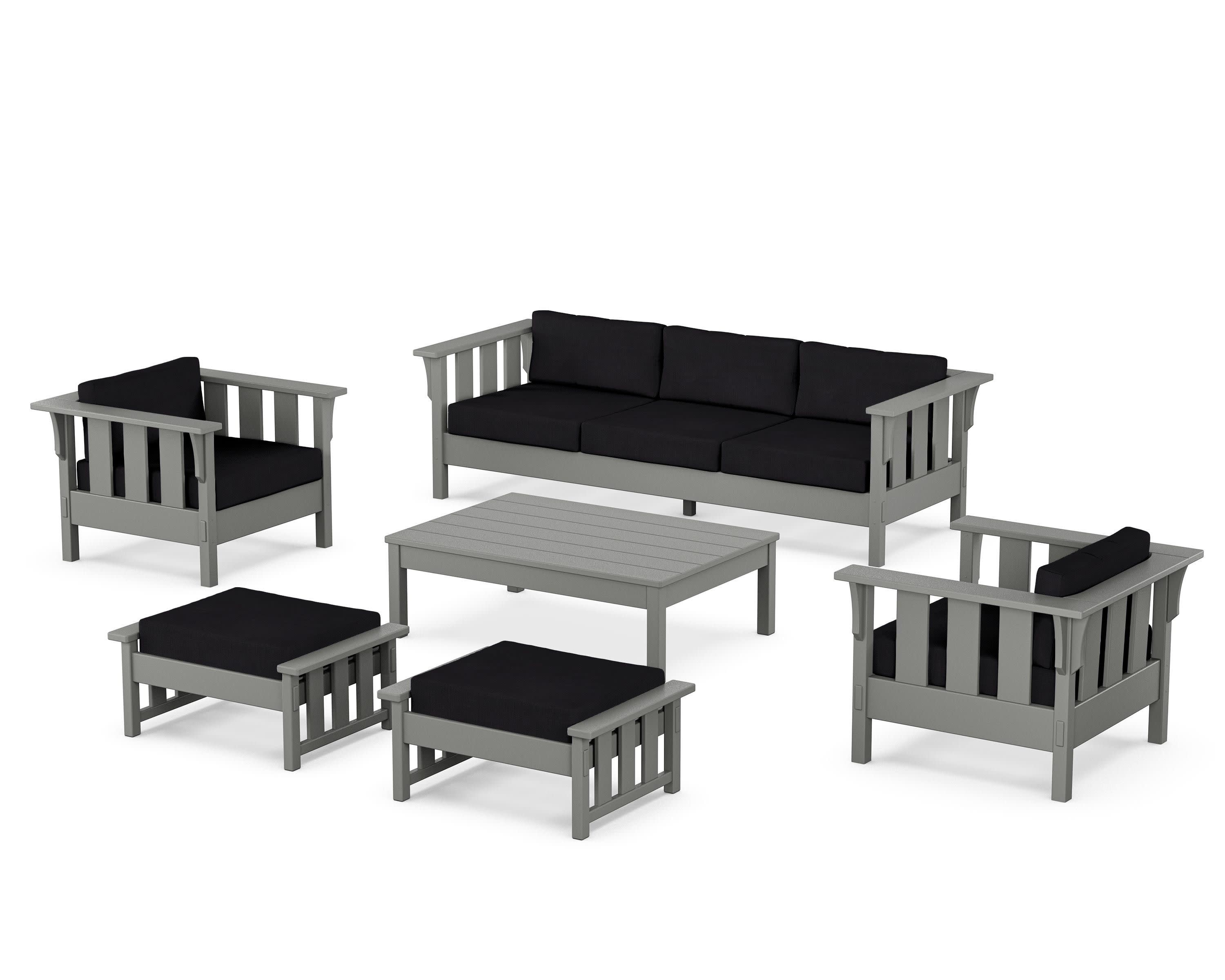 Acadia 6-Piece Lounge Sofa Set in Slate Grey / Midnight Linen