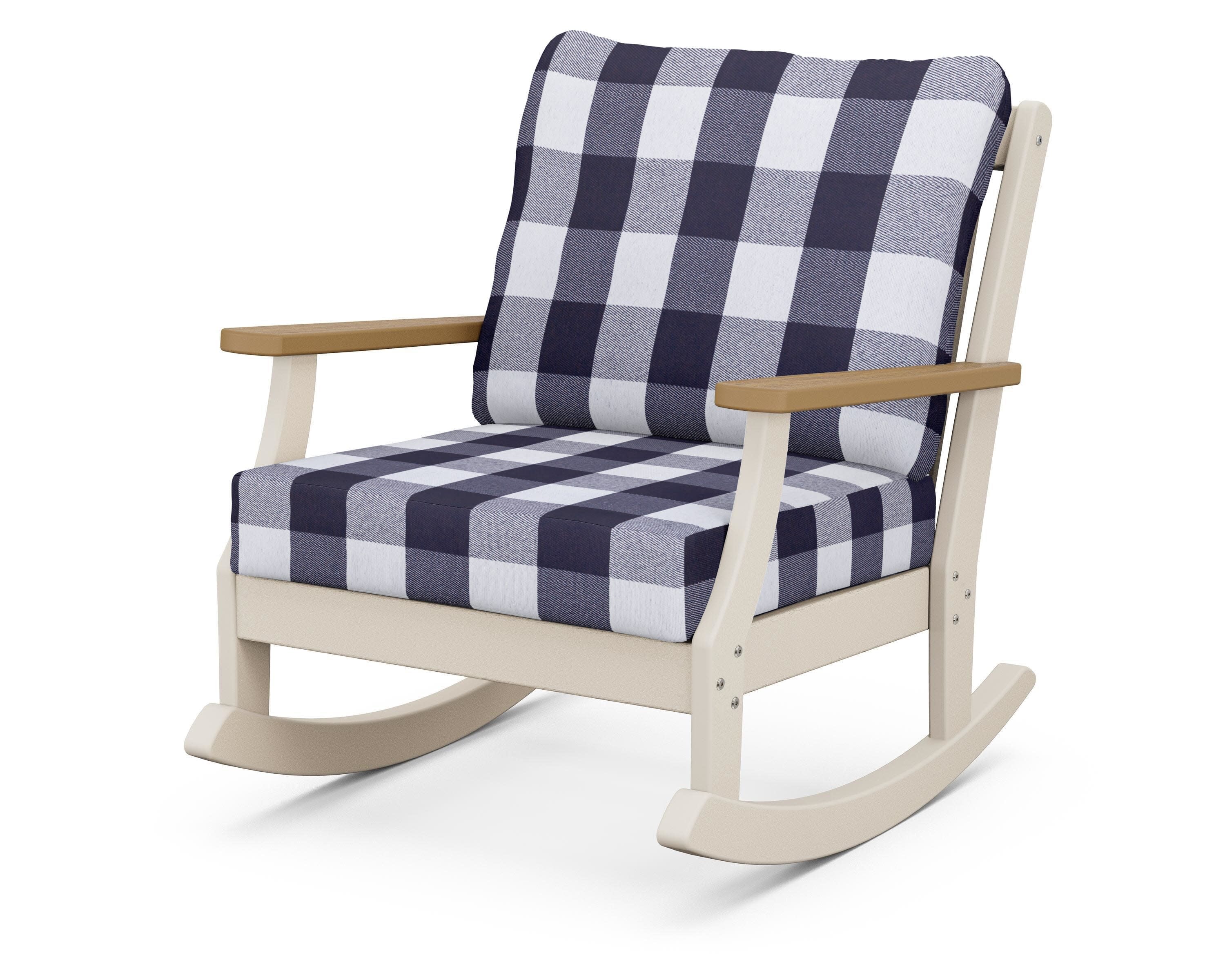 Braxton Deep Seating Rocking Chair in Sand / Natural / Buffalo Plaid Navy