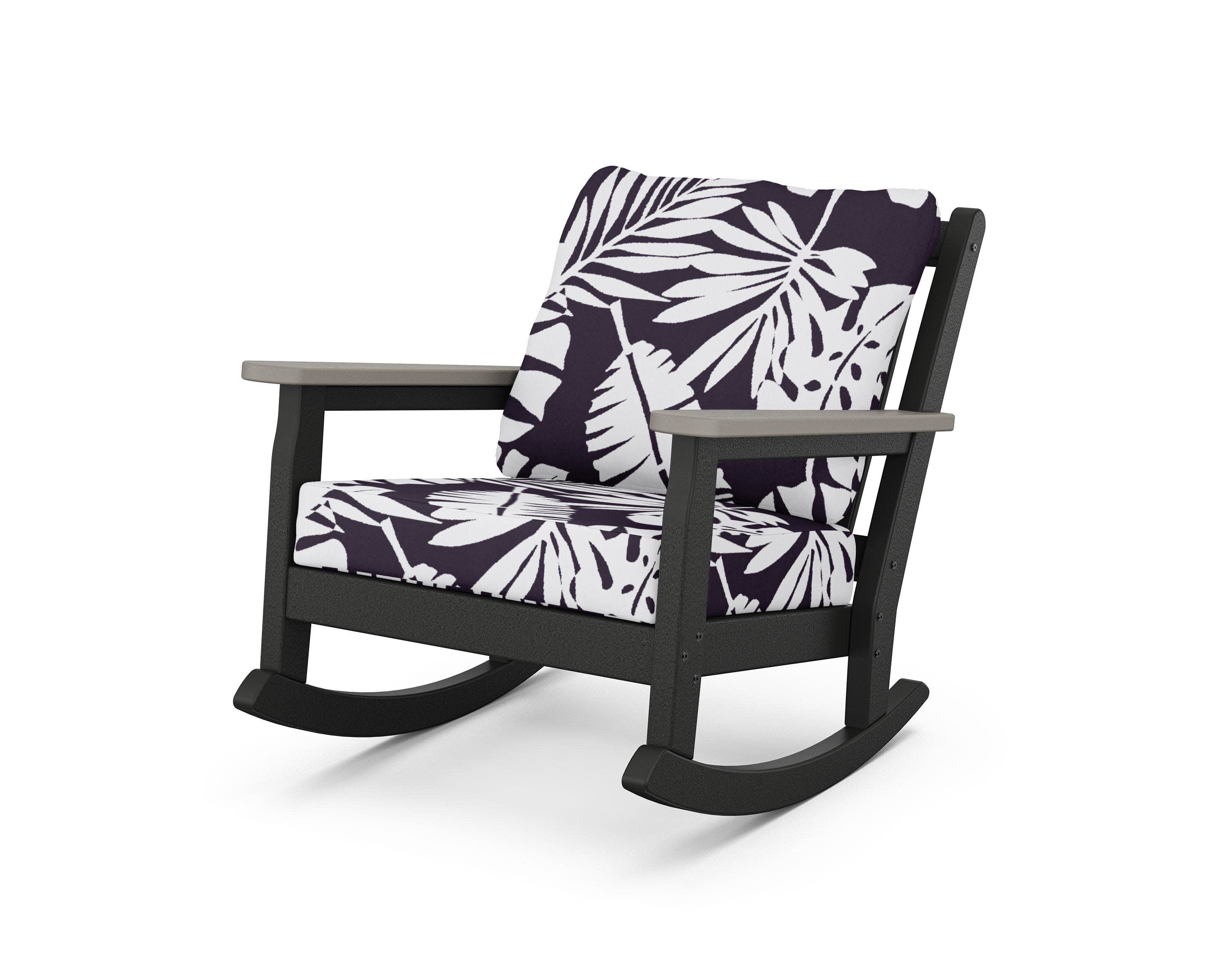 Chippendale Deep Seating Rocking Chair in Black / Driftwood / Leaf Navy