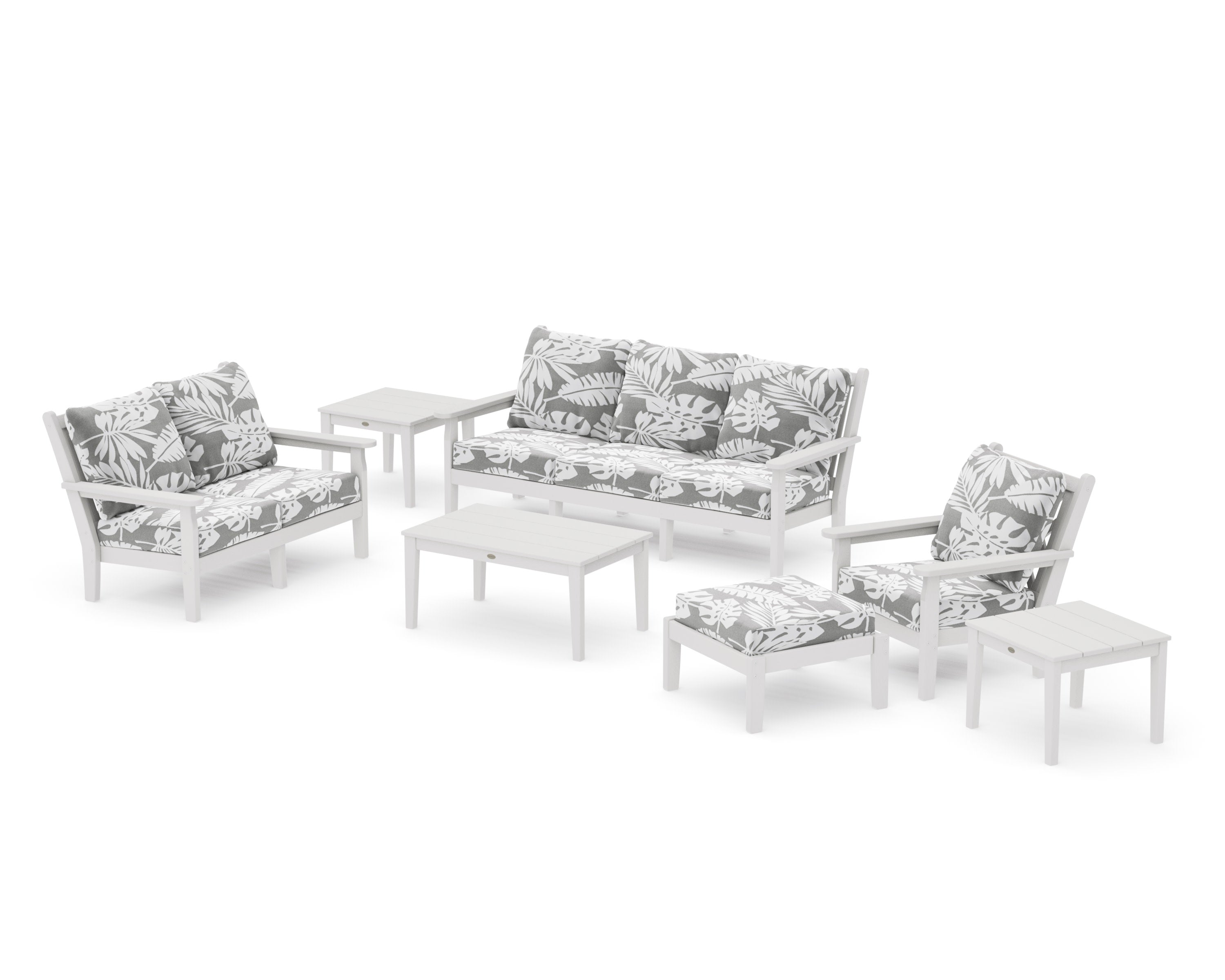 Chippendale 7-Piece Deep Seating Set in Vintage White / Leaf Grey Mist