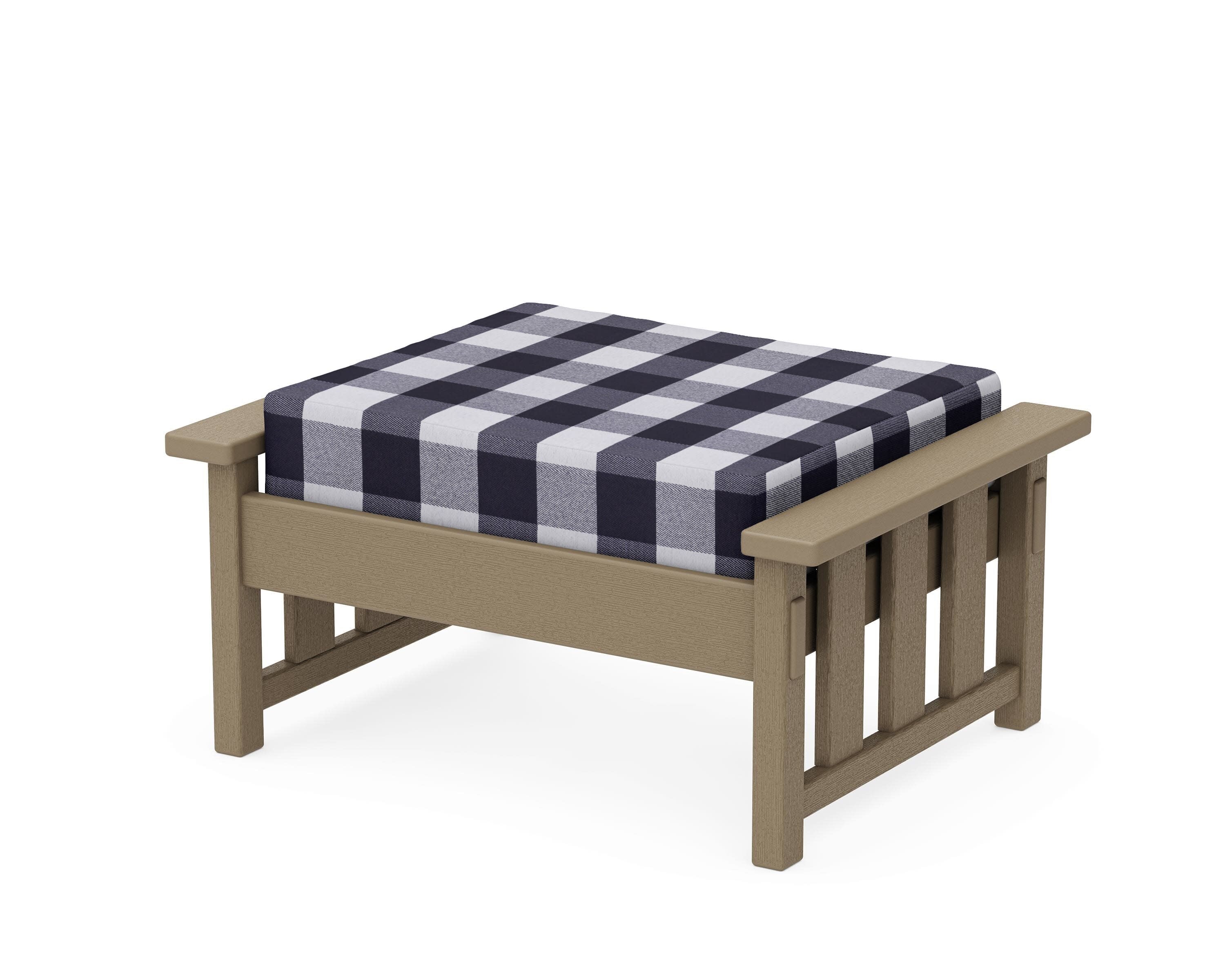 Acadia Deep Seating Ottoman in Vintage Sahara / Buffalo Plaid Navy