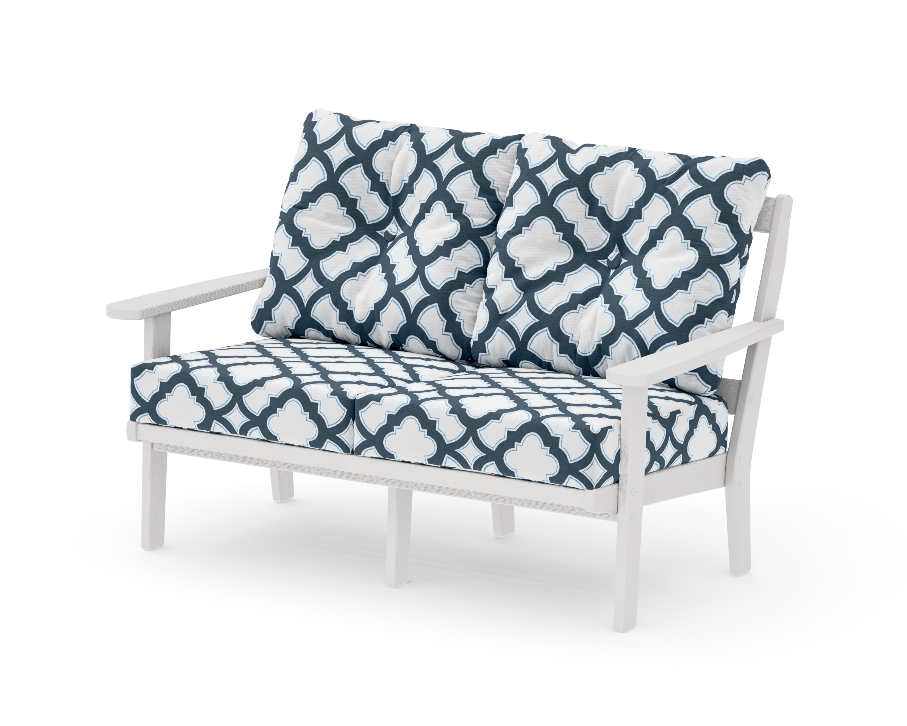 Mission Deep SeatingLoveseat in Vintage White / Trellis Marine Indigo