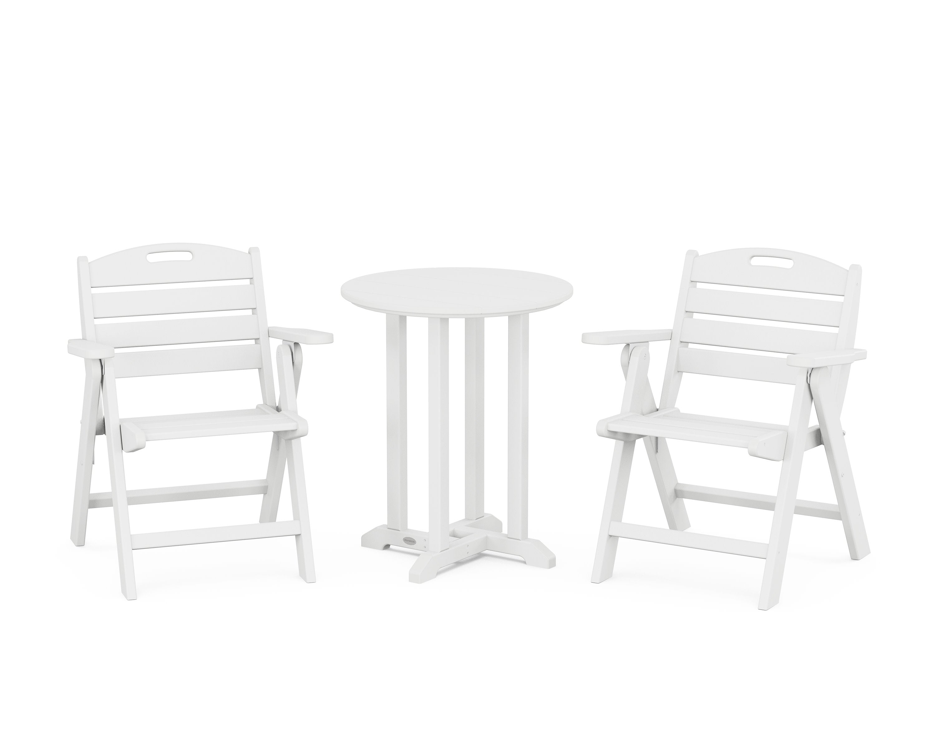 Nautical Folding Lowback Chair 3-Piece Round Bistro Dining Set in White