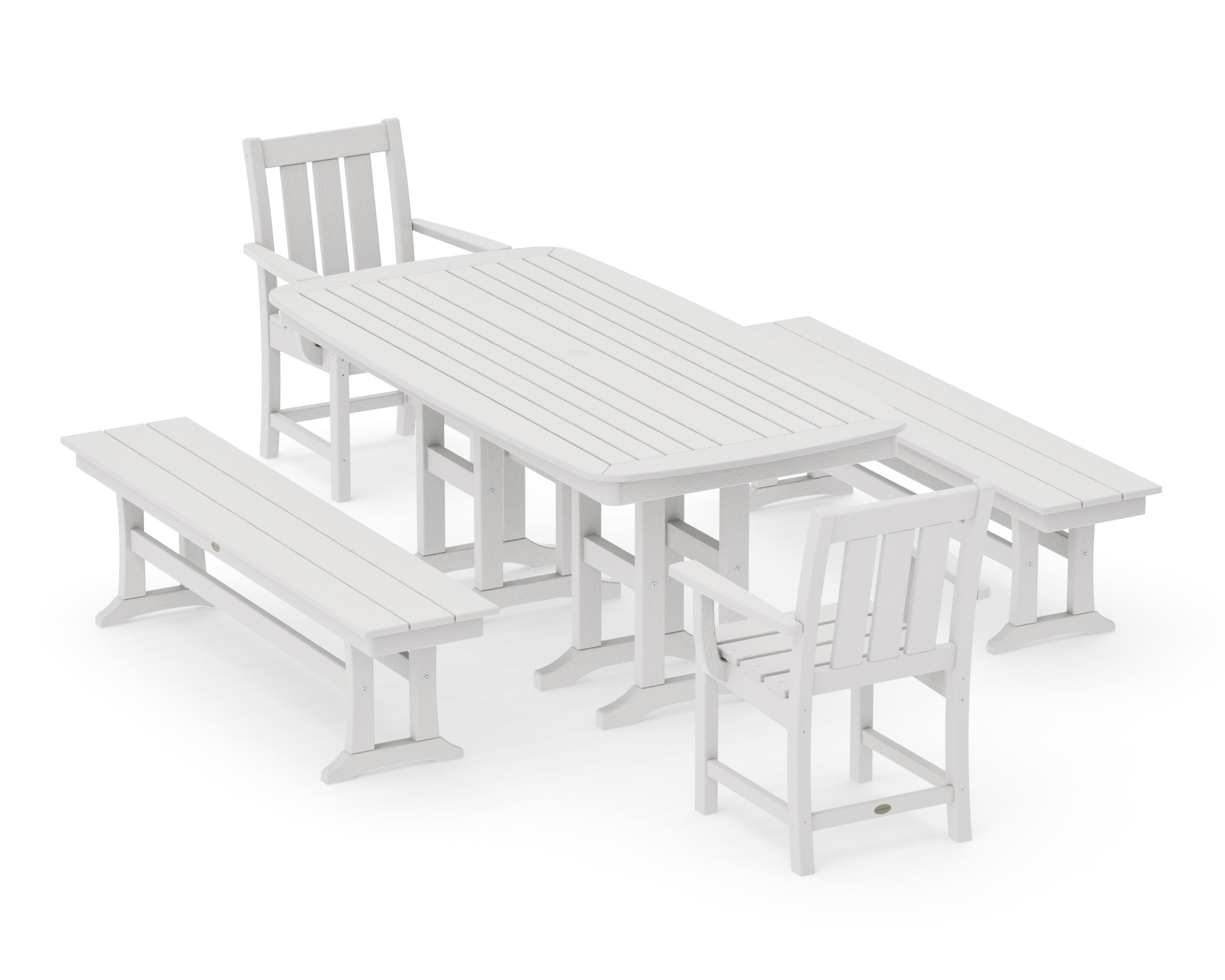 Oxford 5-Piece Dining Set with Benches in Vintage White
