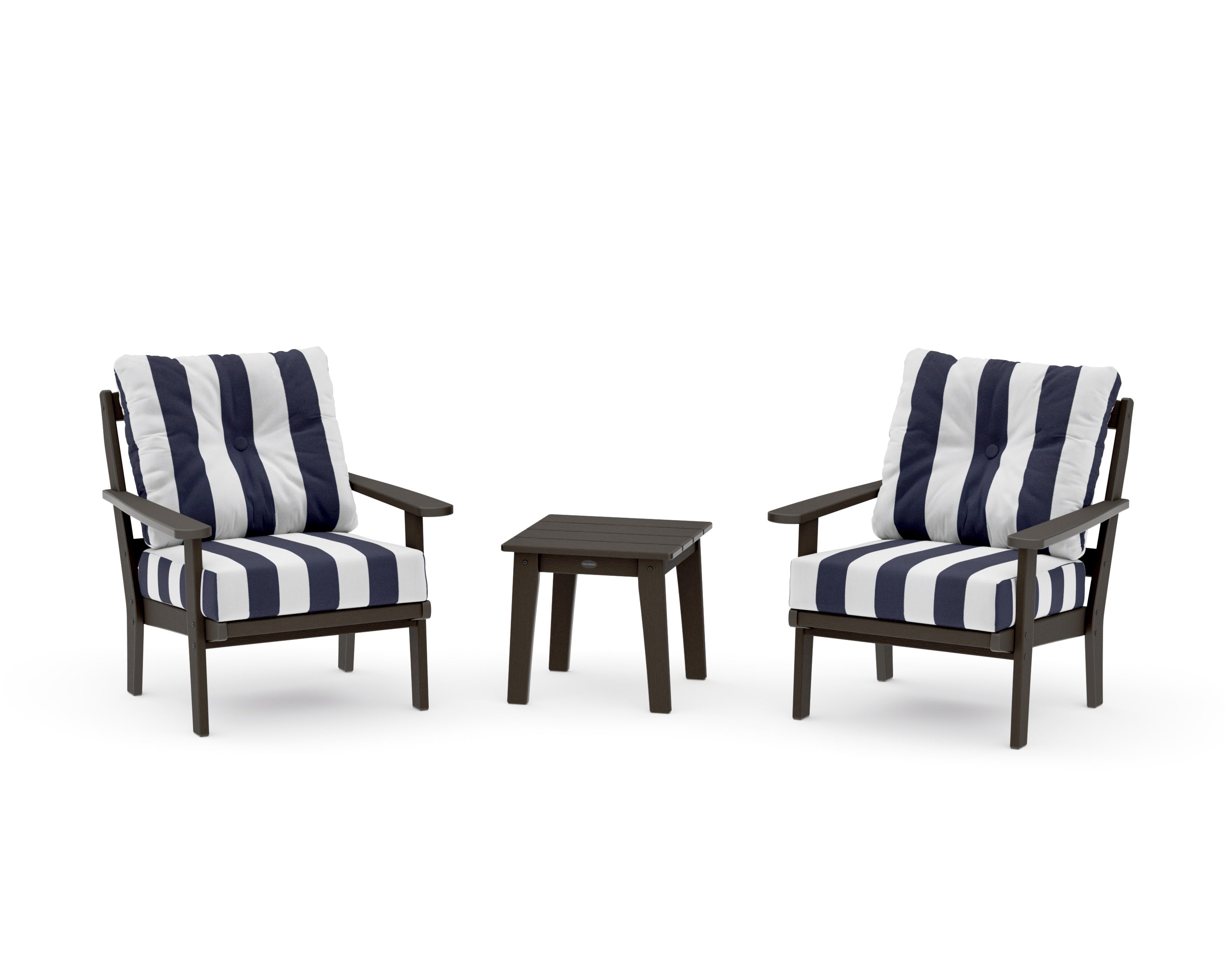 Mission 3-Piece Deep Seating Set in Vintage Coffee / Cabana Stripe Navy
