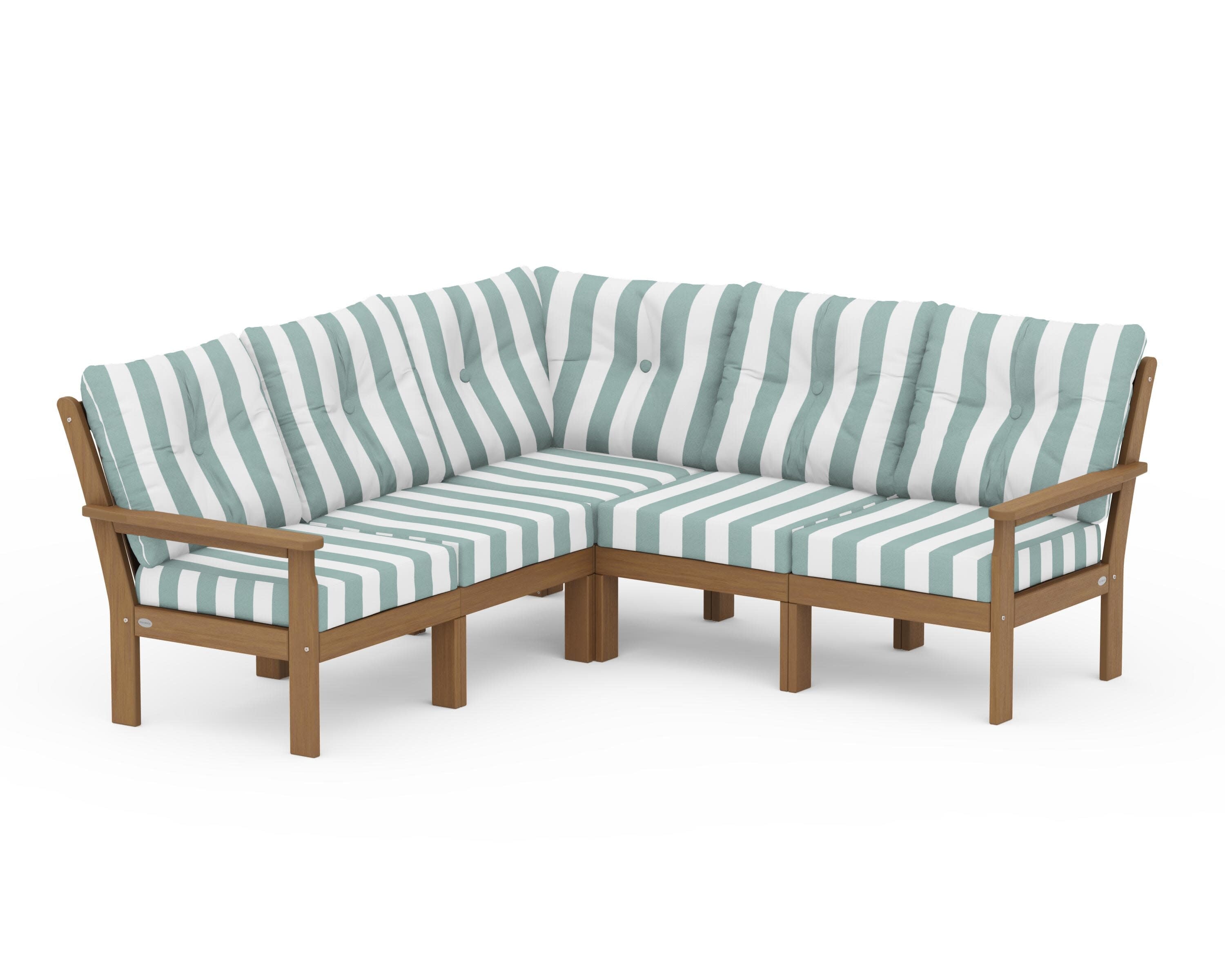 Vineyard 5-Piece Sectional in Natural / Cabana Stripe Glacier Spa