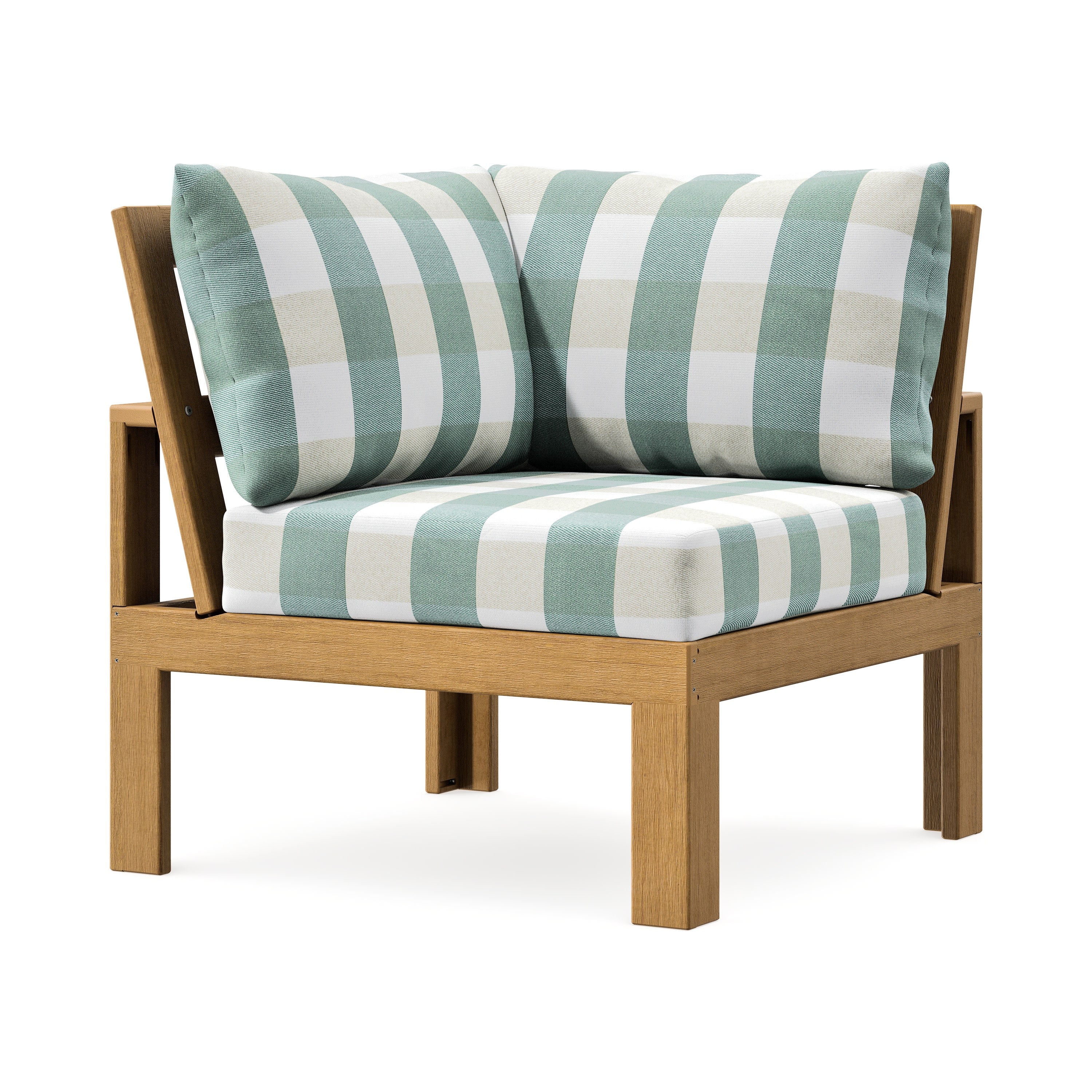 Modular Corner Chair in Natural / Buffalo Plaid Glacier Spa