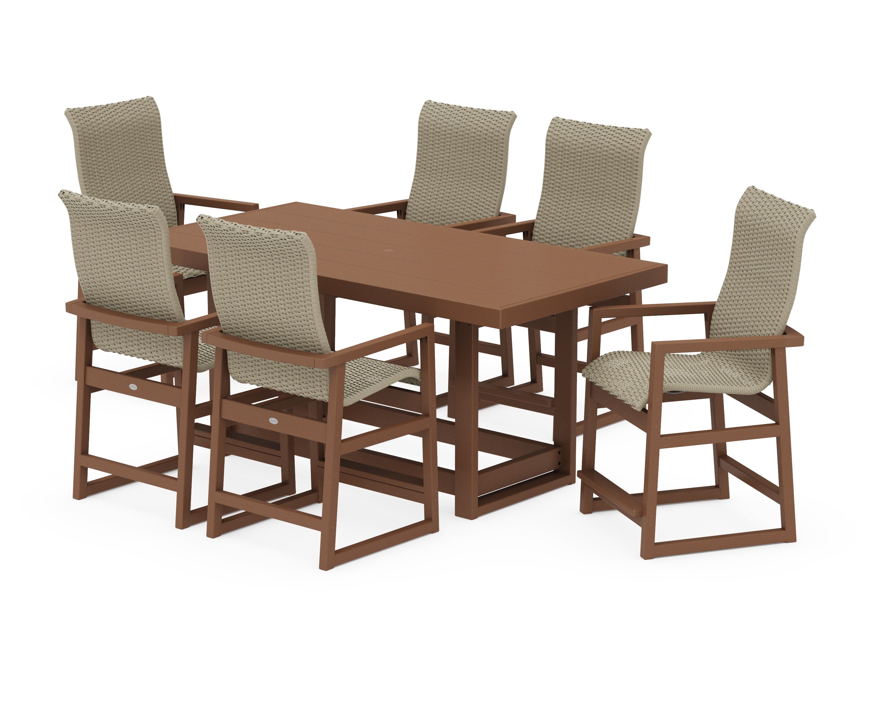 EDGE Woven Highback Arm Chair 7-Piece Counter Set in Teak / Dune Grass
