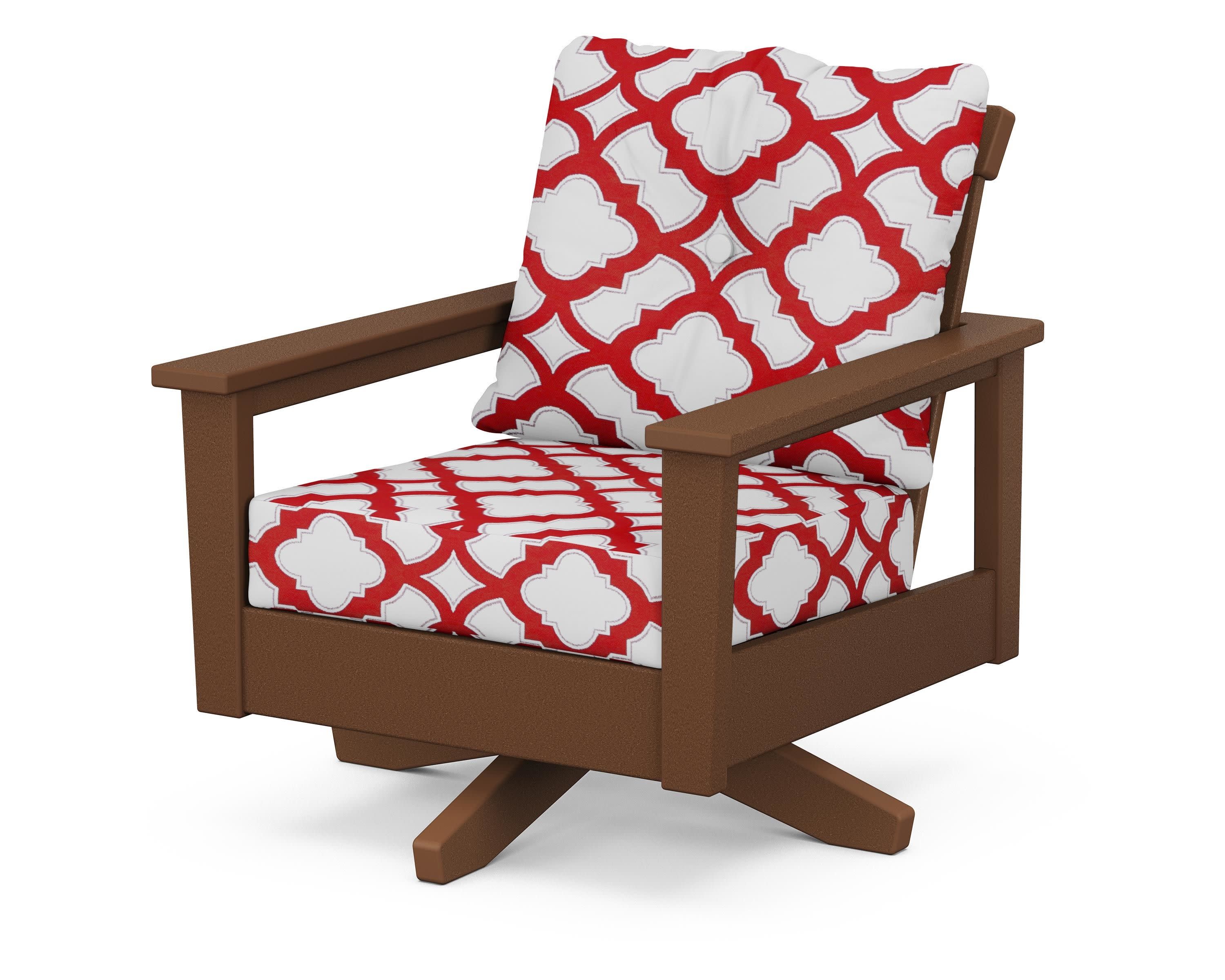 Prescott Deep Seating Swivel Chair in Teak / Trellis Crimson