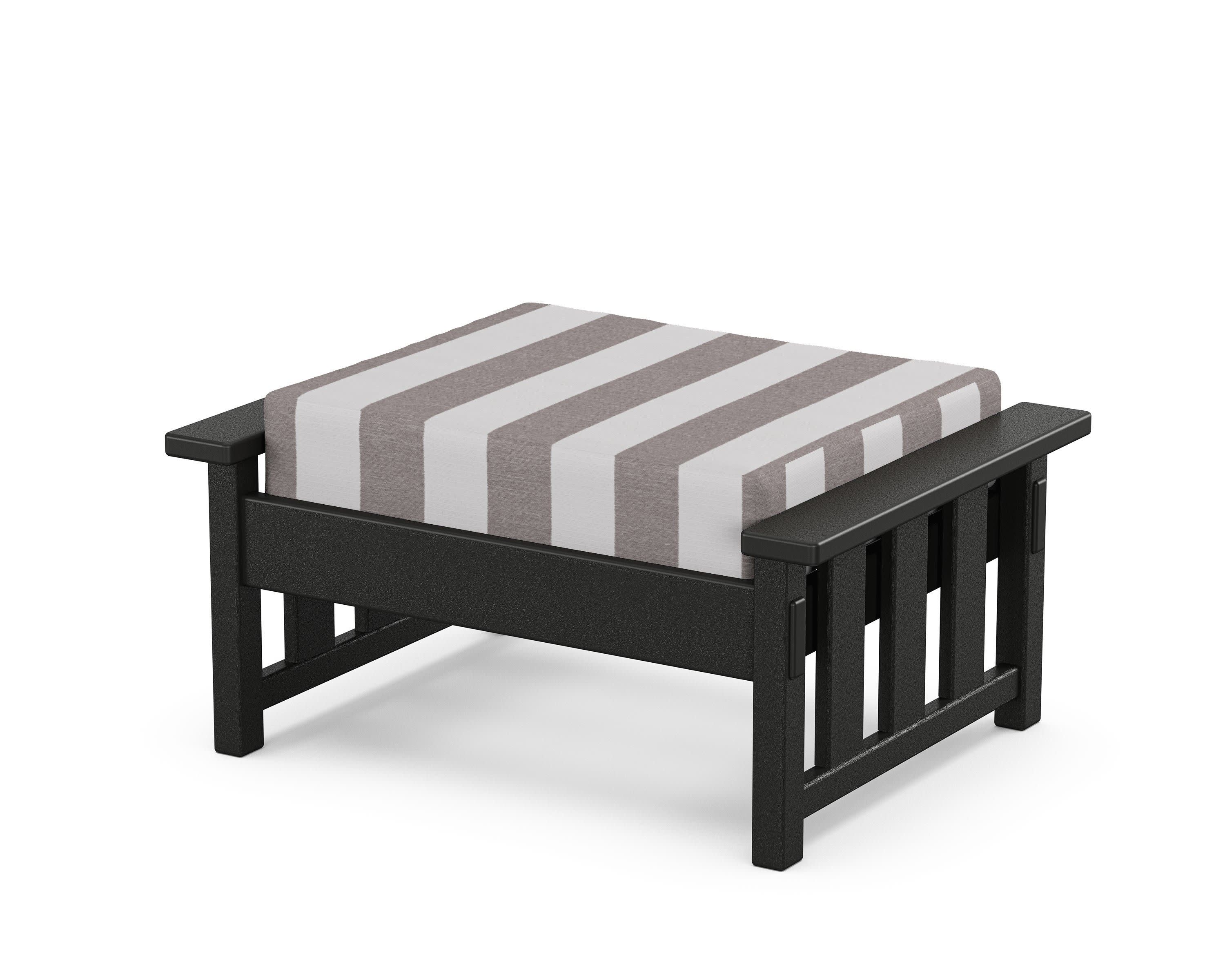 Acadia Deep Seating Ottoman in Black / Cabana Stripe Grey Mist