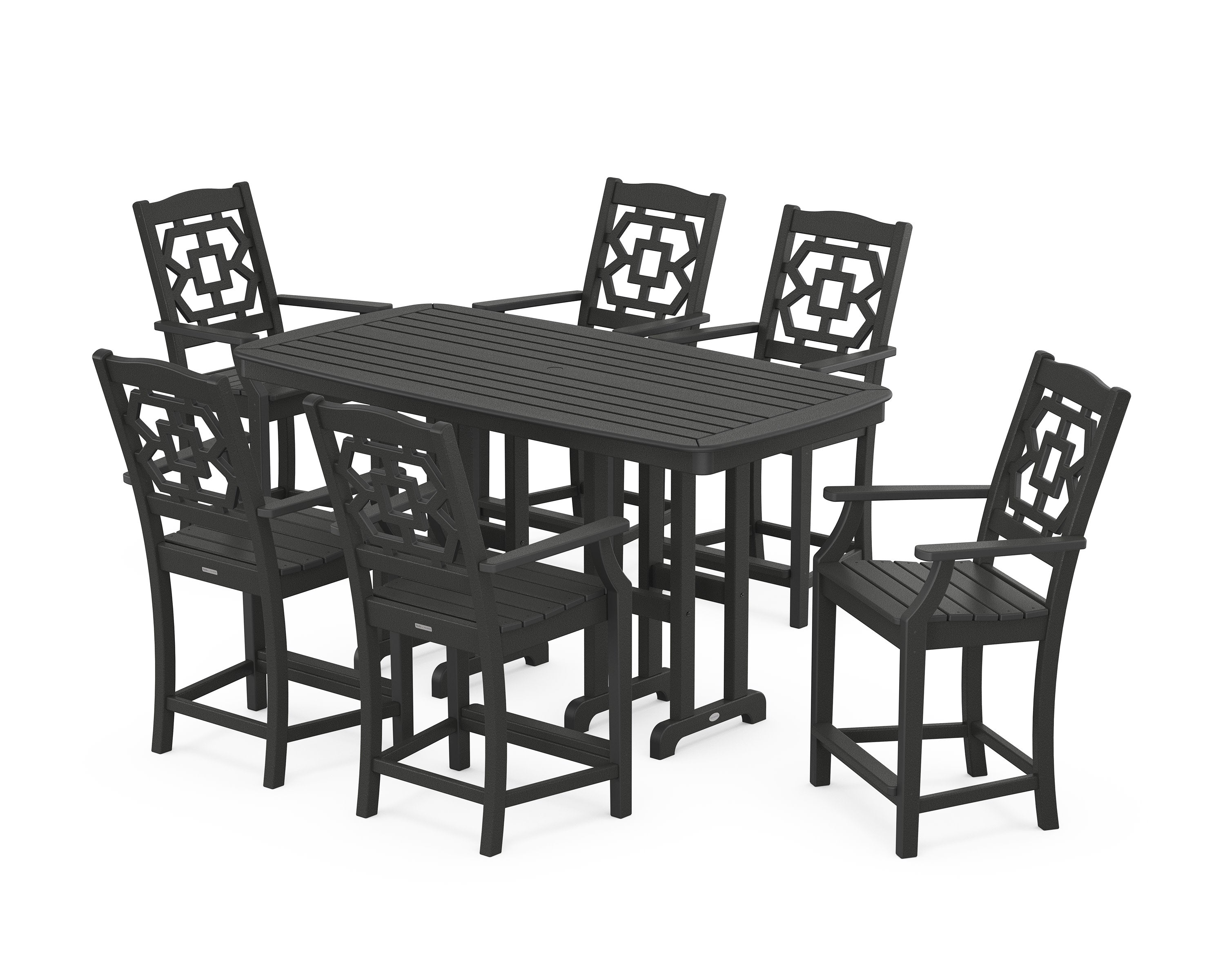 Chinoiserie Arm Chair 7-Piece Counter Set in Black