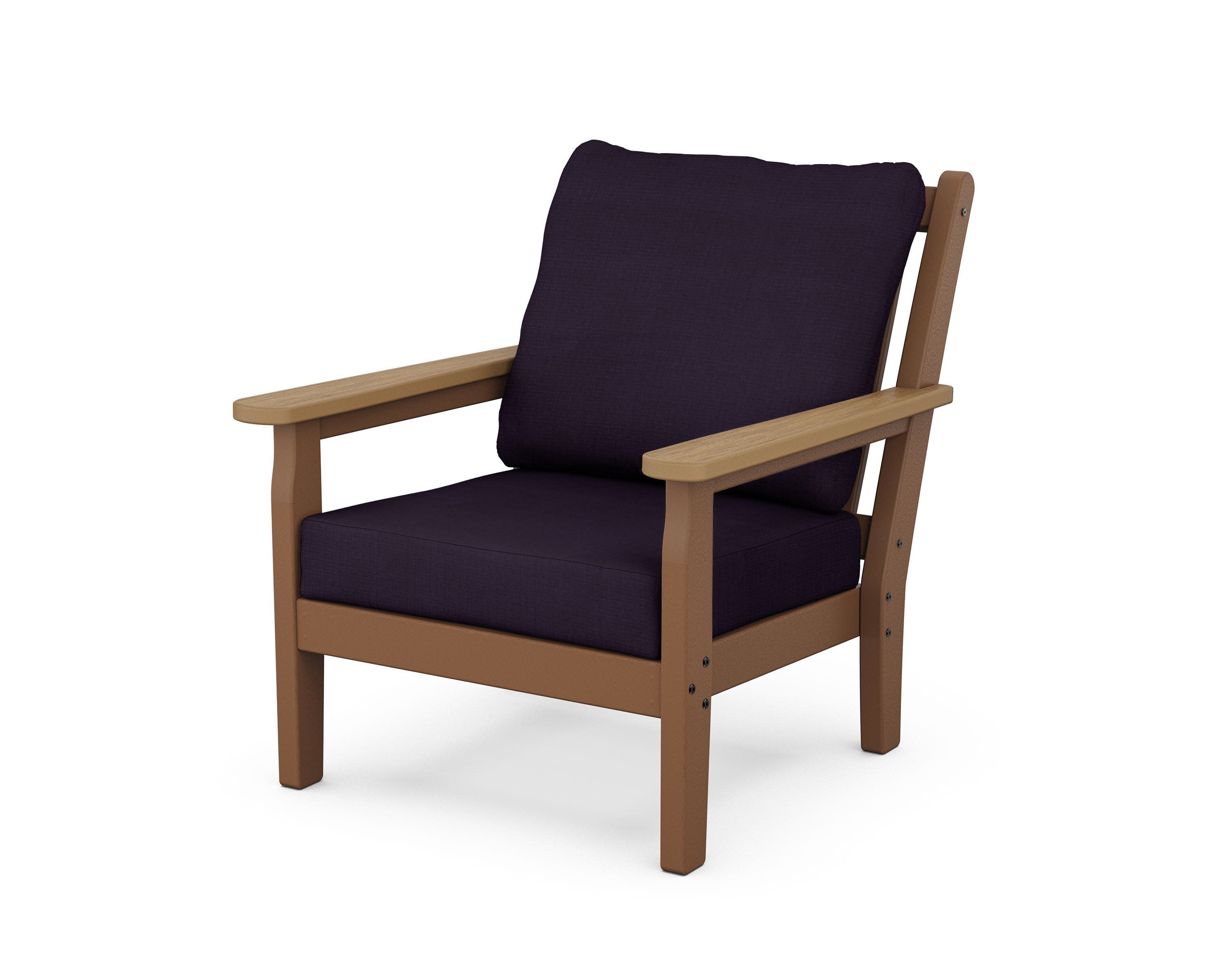 Chippendale Deep Seating Chair in Teak / Natural / Navy Linen