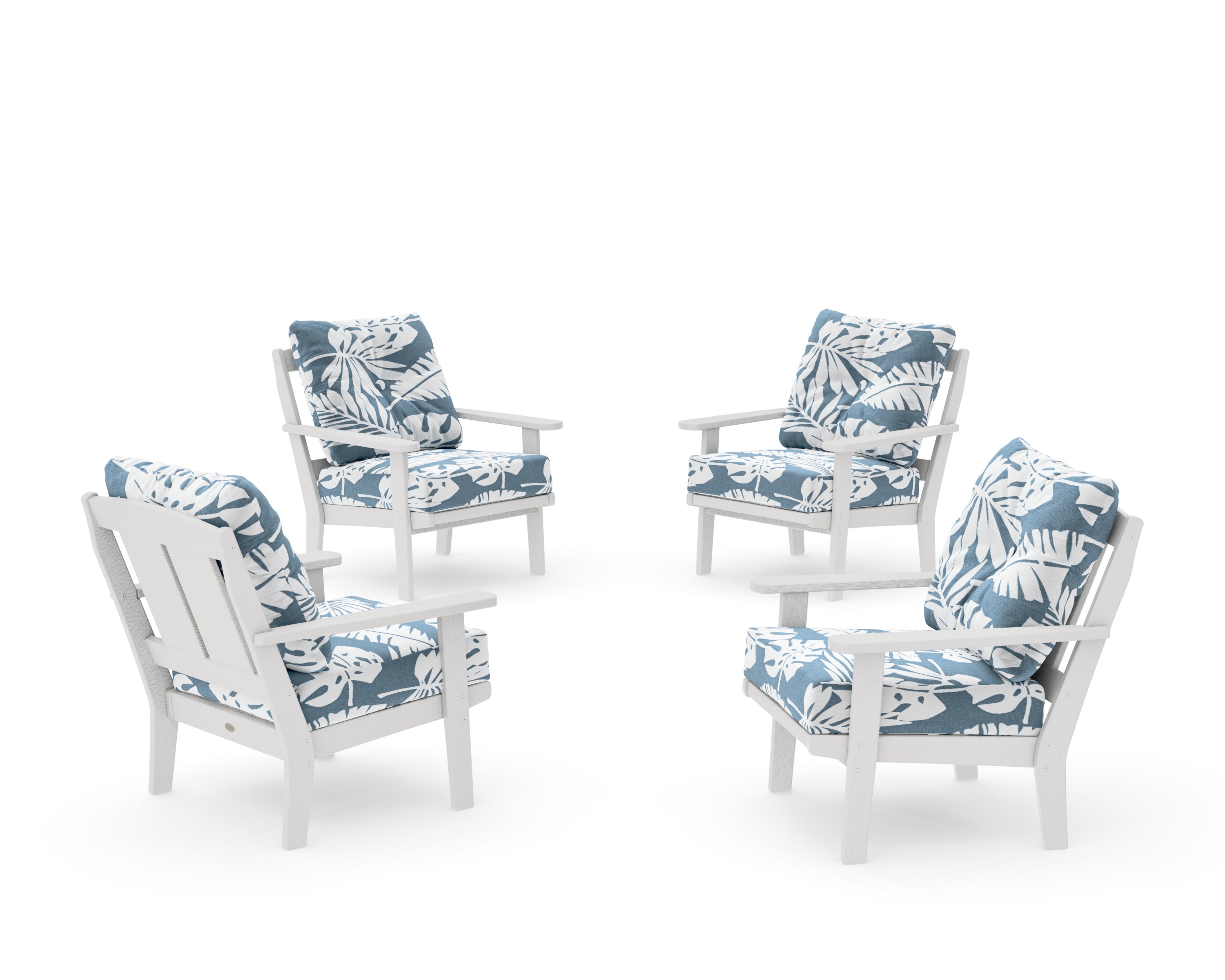 Mission 5-Piece Deep Seating Set with Fire Pit Table in Vintage White / Leaf Sky Blue