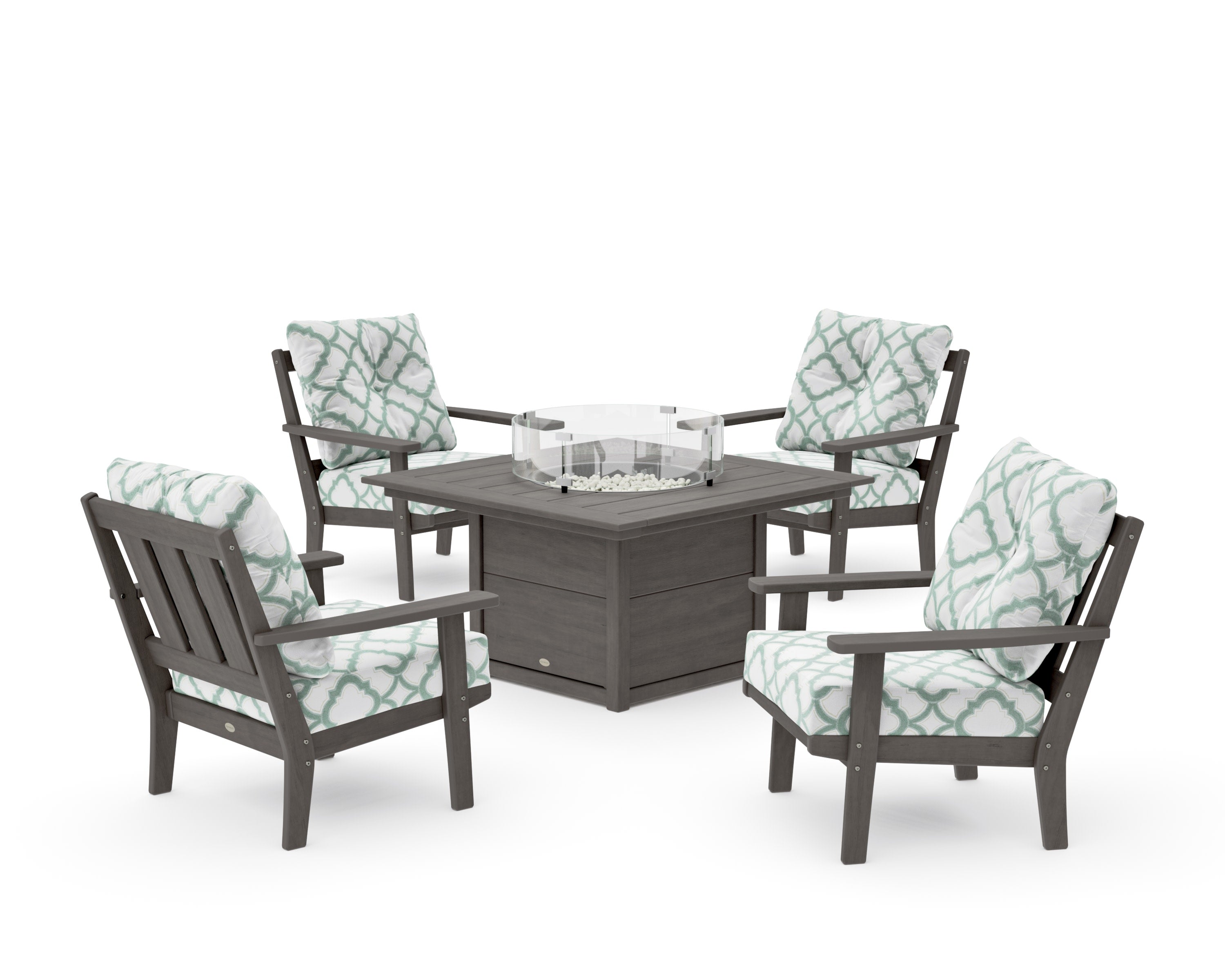 Oxford 5-Piece Deep Seating Set with Fire Pit Table in Driftwood / Trellis Glacier Spa