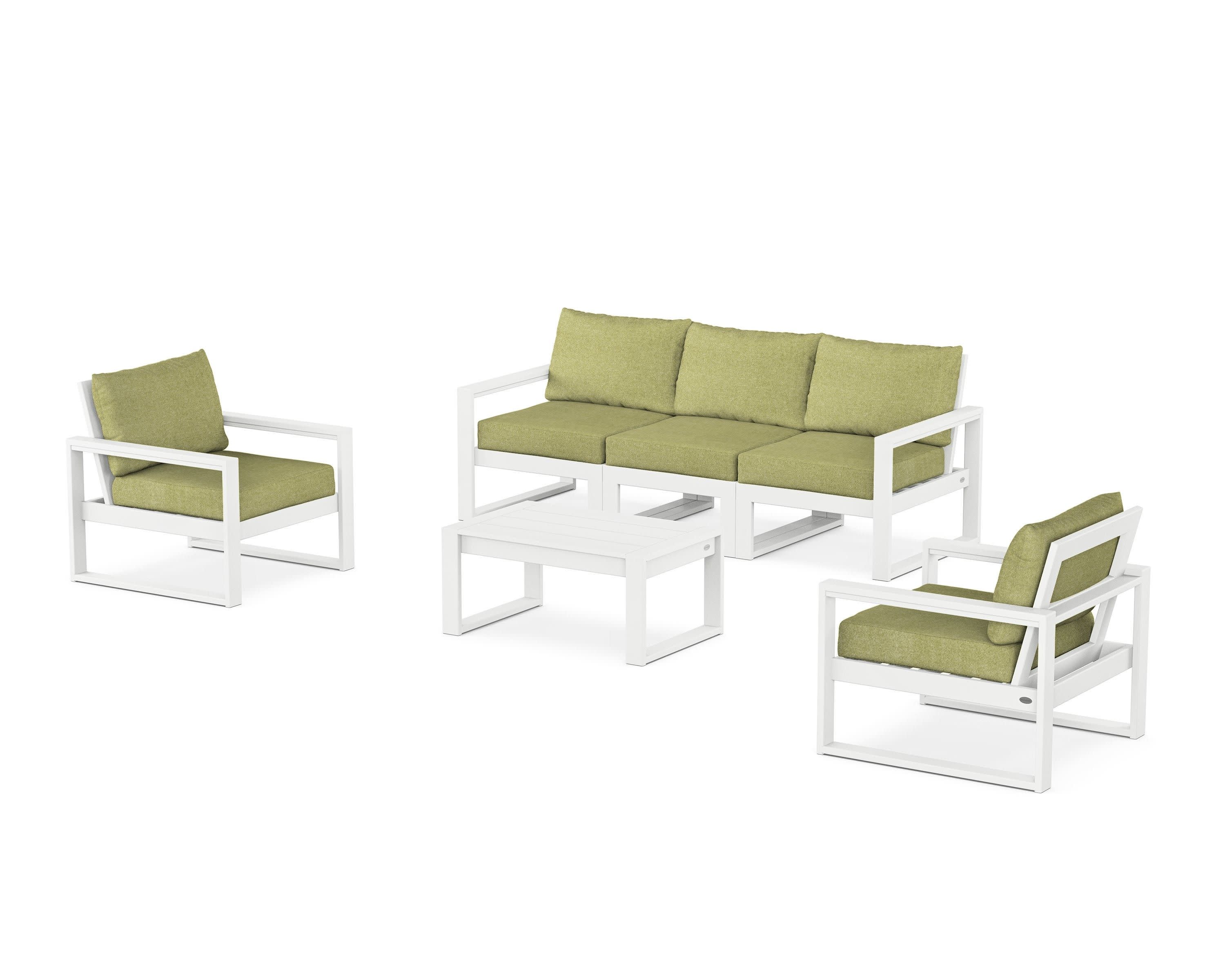 EDGE Sectional 4-Piece Deep Seating Set with Sofa in White / Chartreuse Boucle