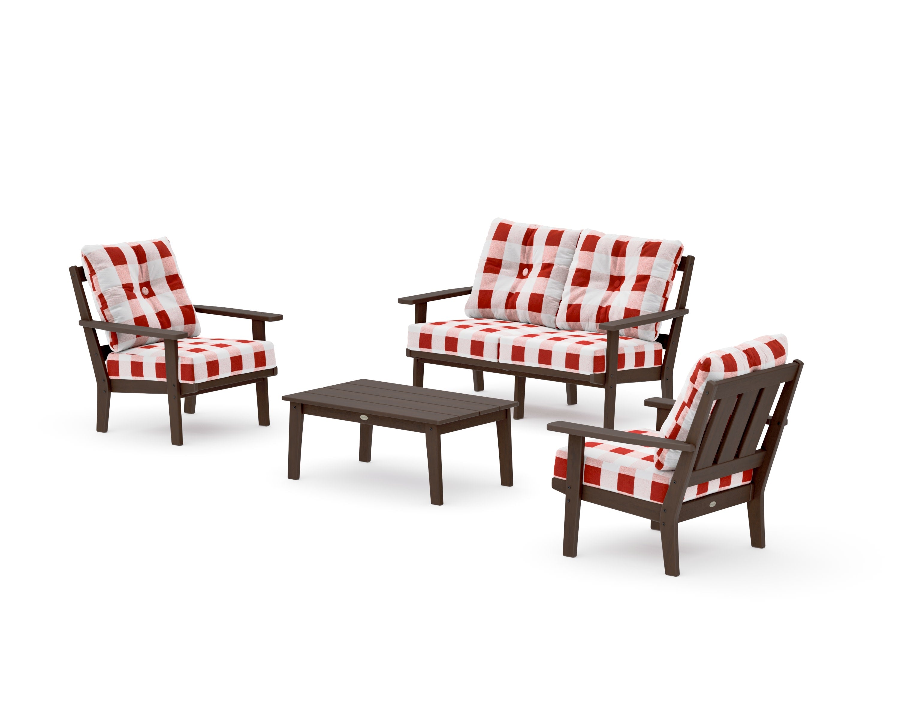 Oxford 4-Piece Deep Seating Set with Loveseat in Kona / Buffalo Plaid Crimson