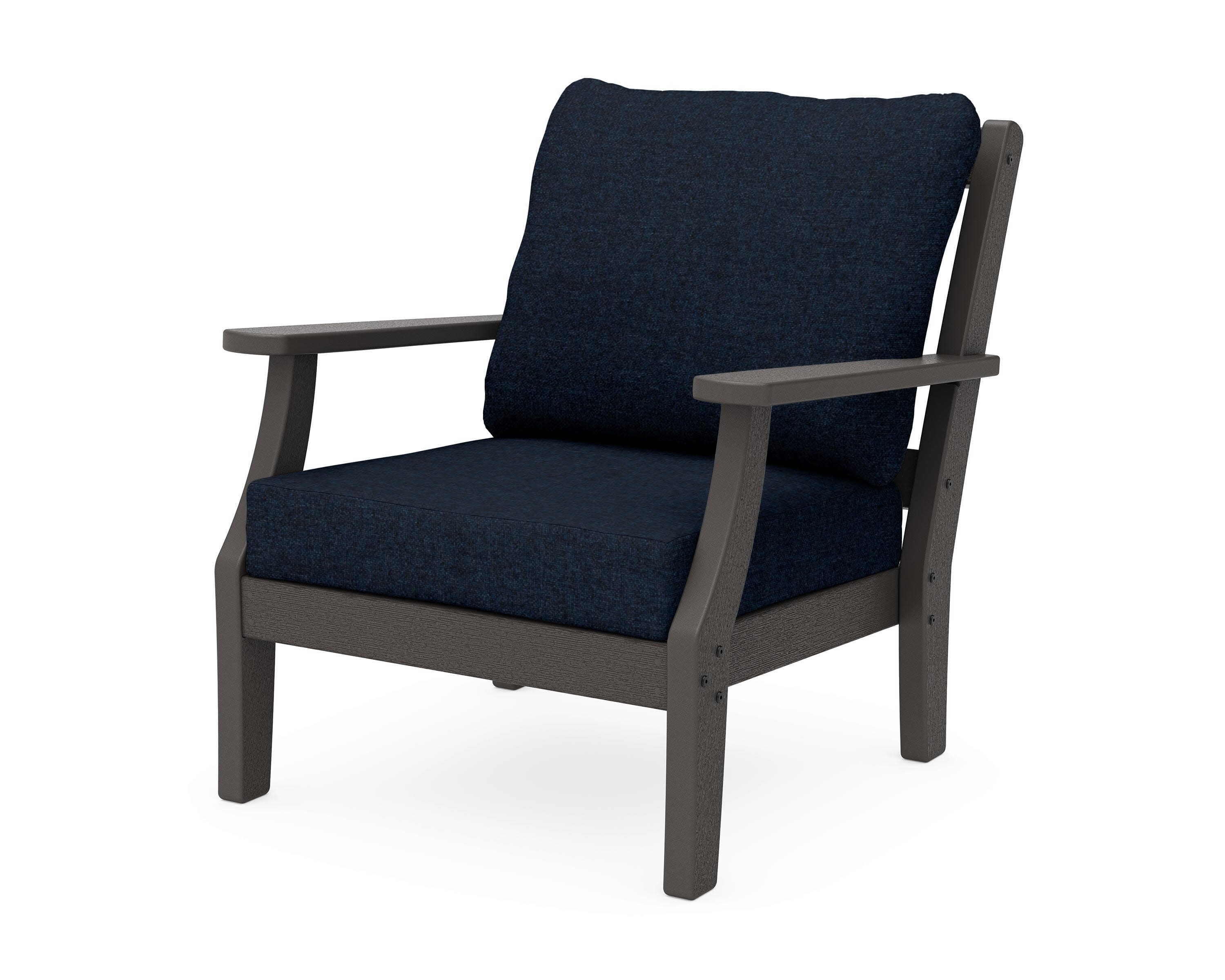 Chinoiserie Deep Seating Chair in Vintage Coffee / Marine Indigo
