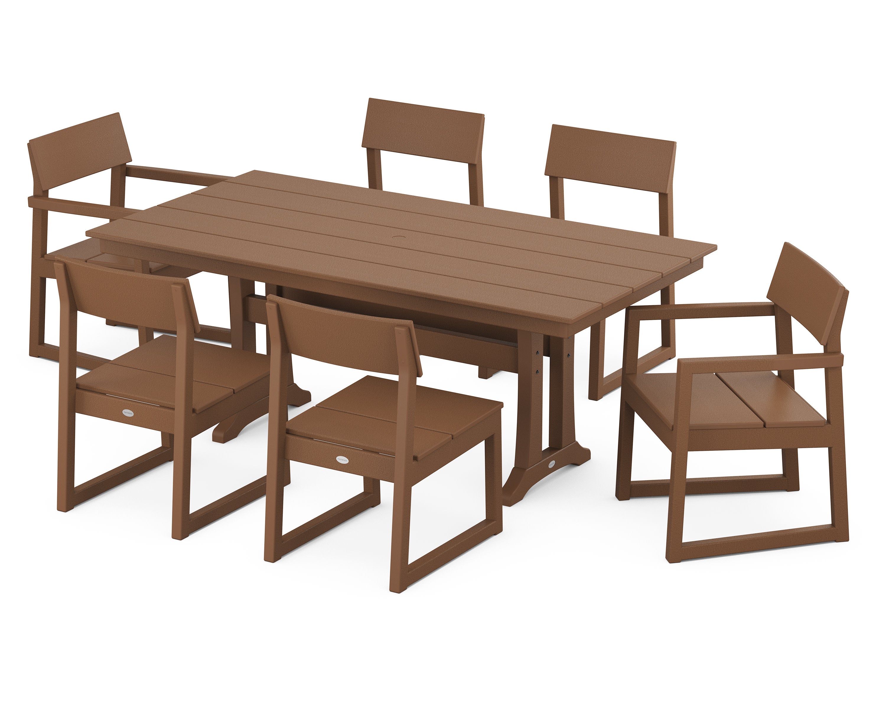 EDGE 7-Piece Farmhouse Trestle Dining Set in Teak