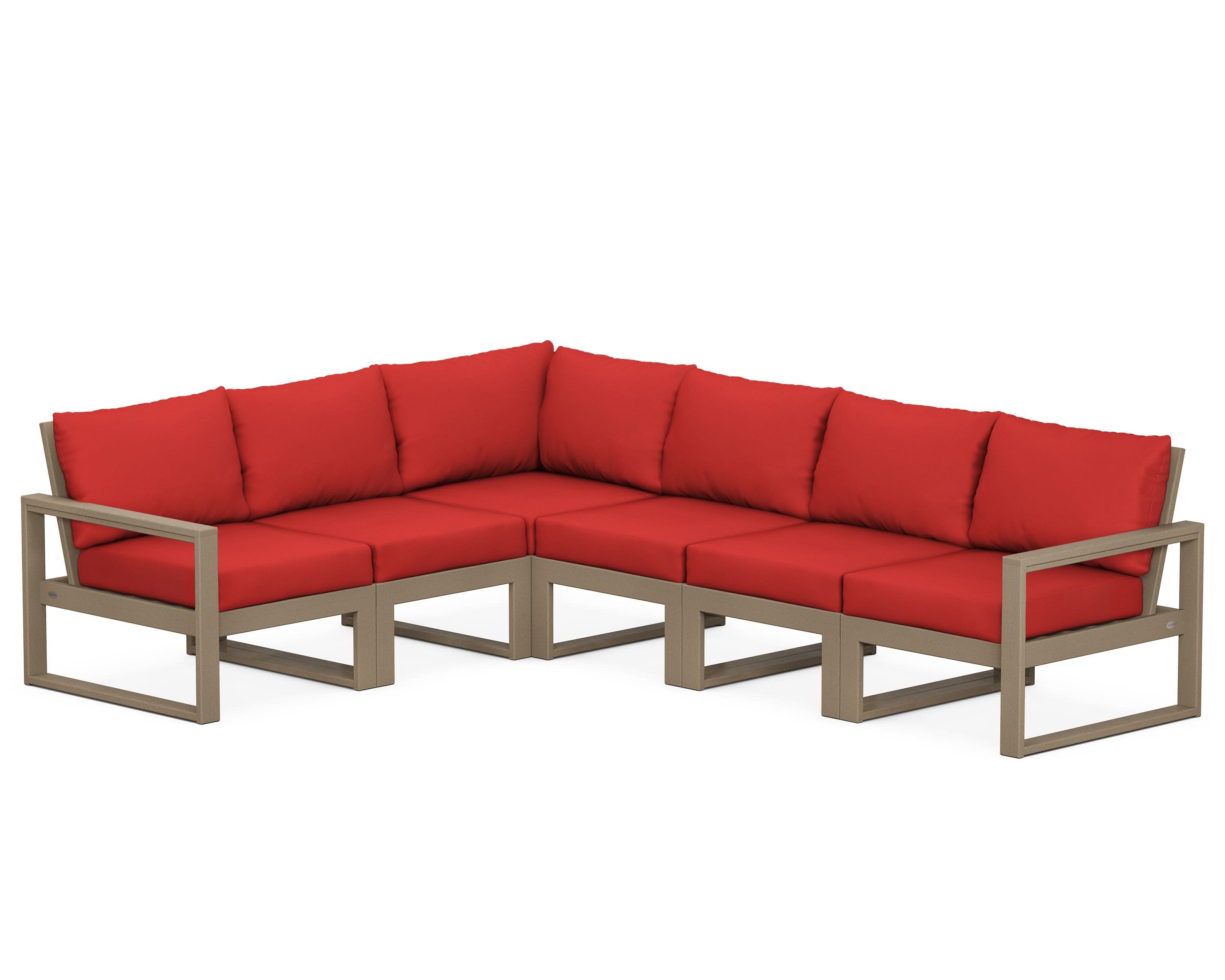 EDGE 6-Piece Modular Deep Seating Set in Vintage Sahara / Crimson Linen