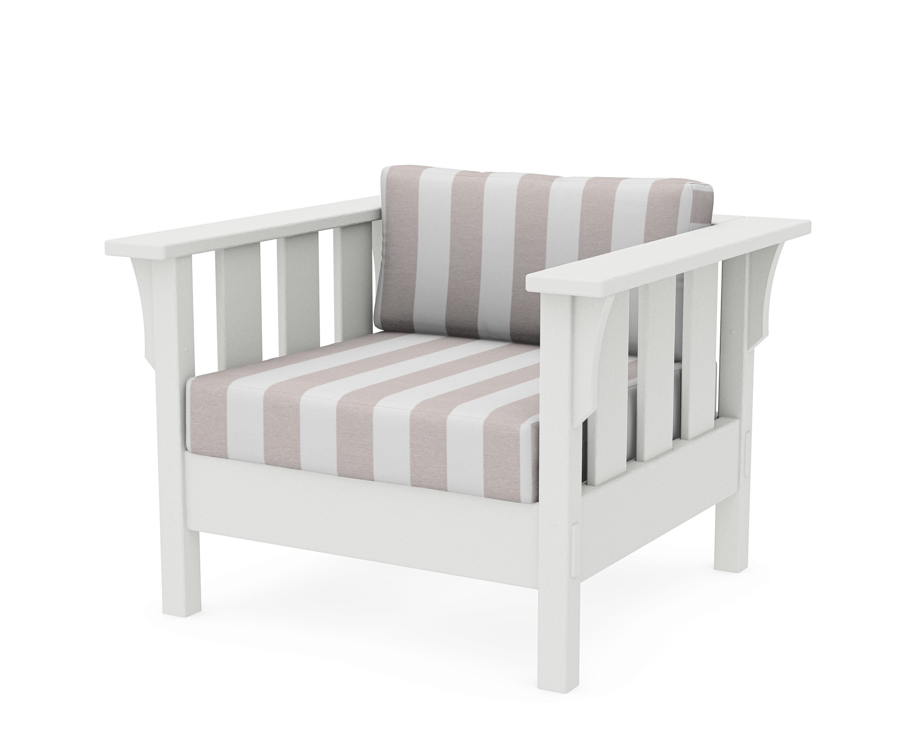 Acadia Deep Seating Chair in Vintage White / Cabana Stripe Dune Burlap