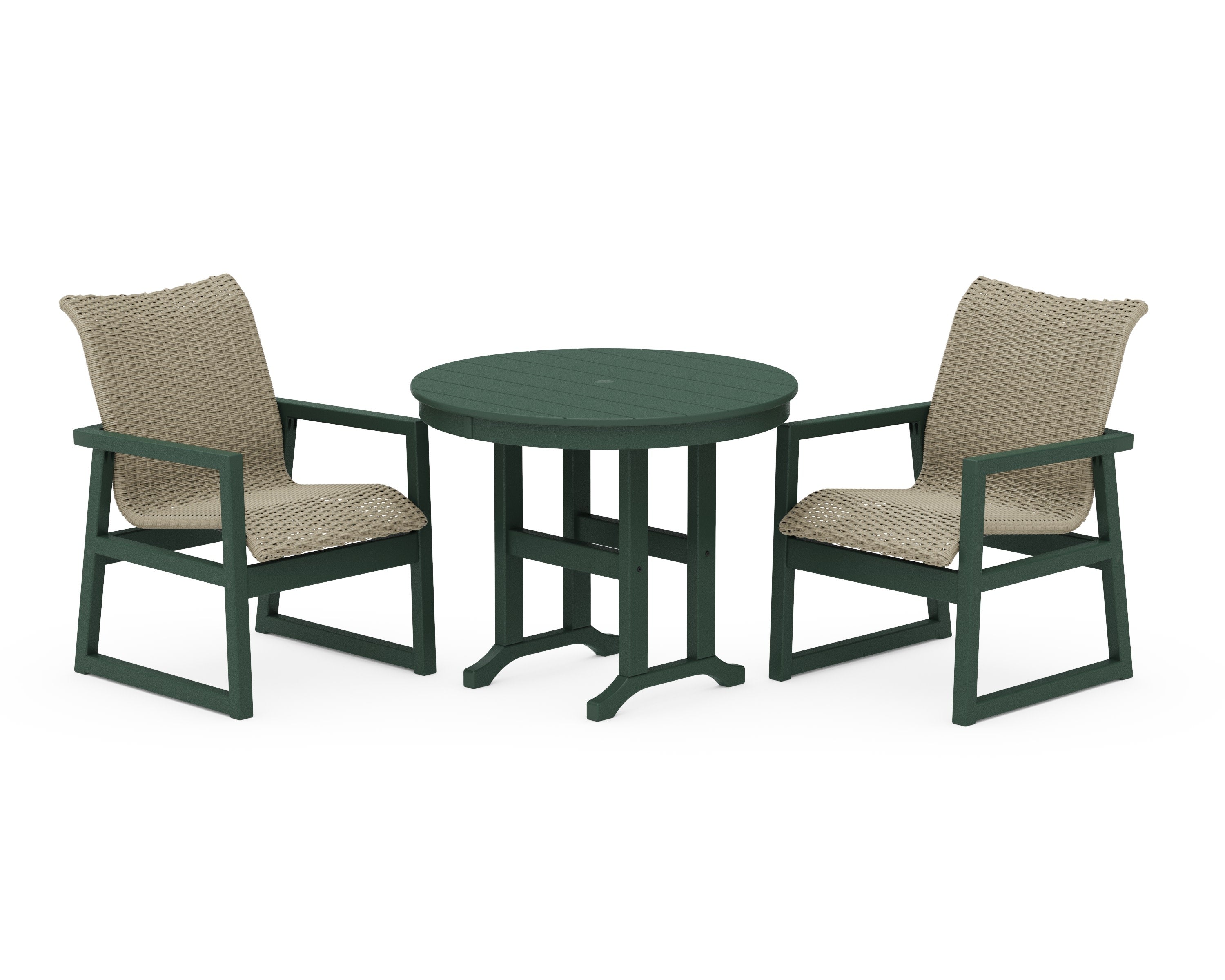 EDGE Woven 3-Piece Farmhouse Dining Set in Green / Dune Grass