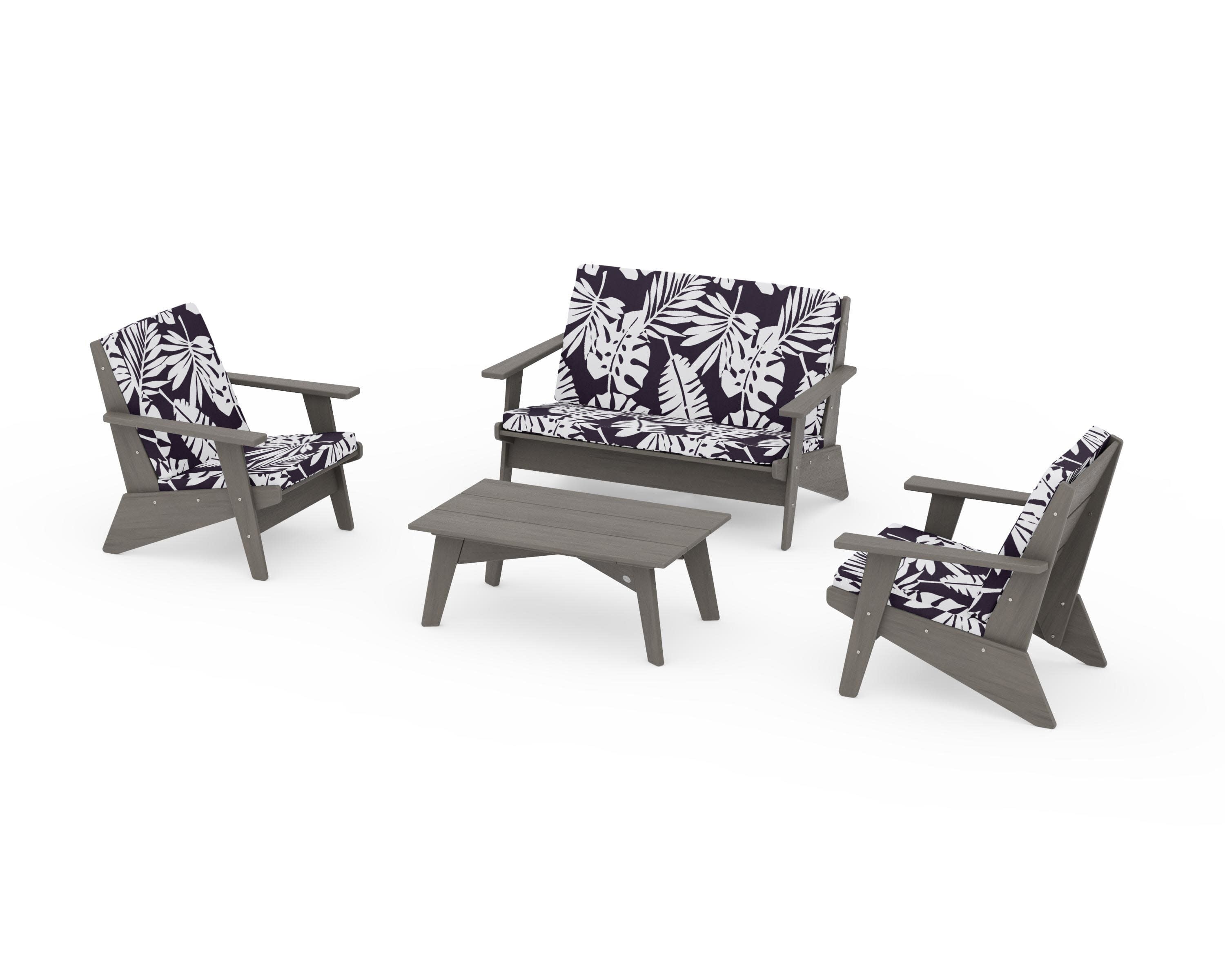Riviera Modern Lounge 4-Piece Set in Driftwood / Leaf Navy